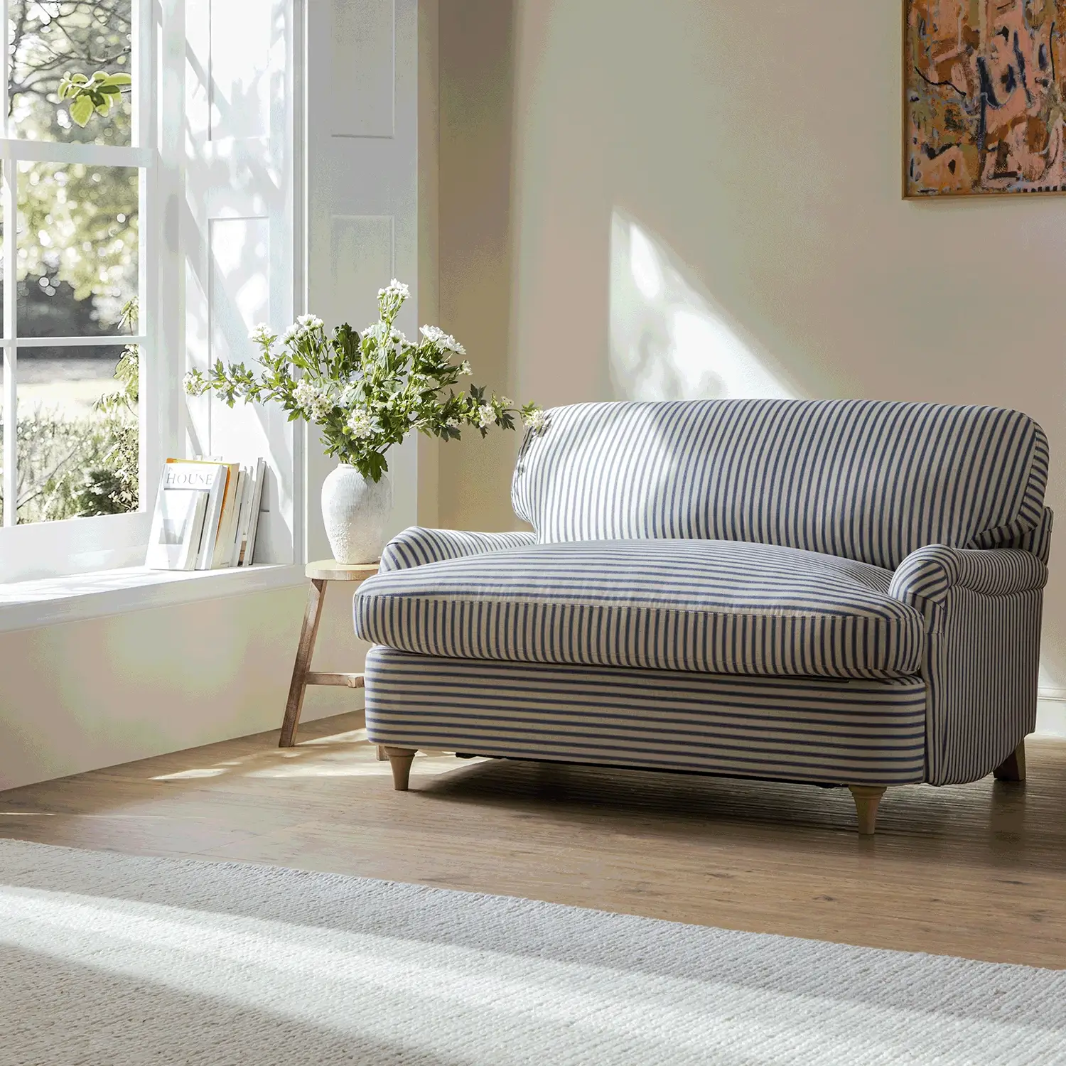 Daphnis Blue Striped Linen Blend Fabric Sofa Bed, Loveseat - Image 3