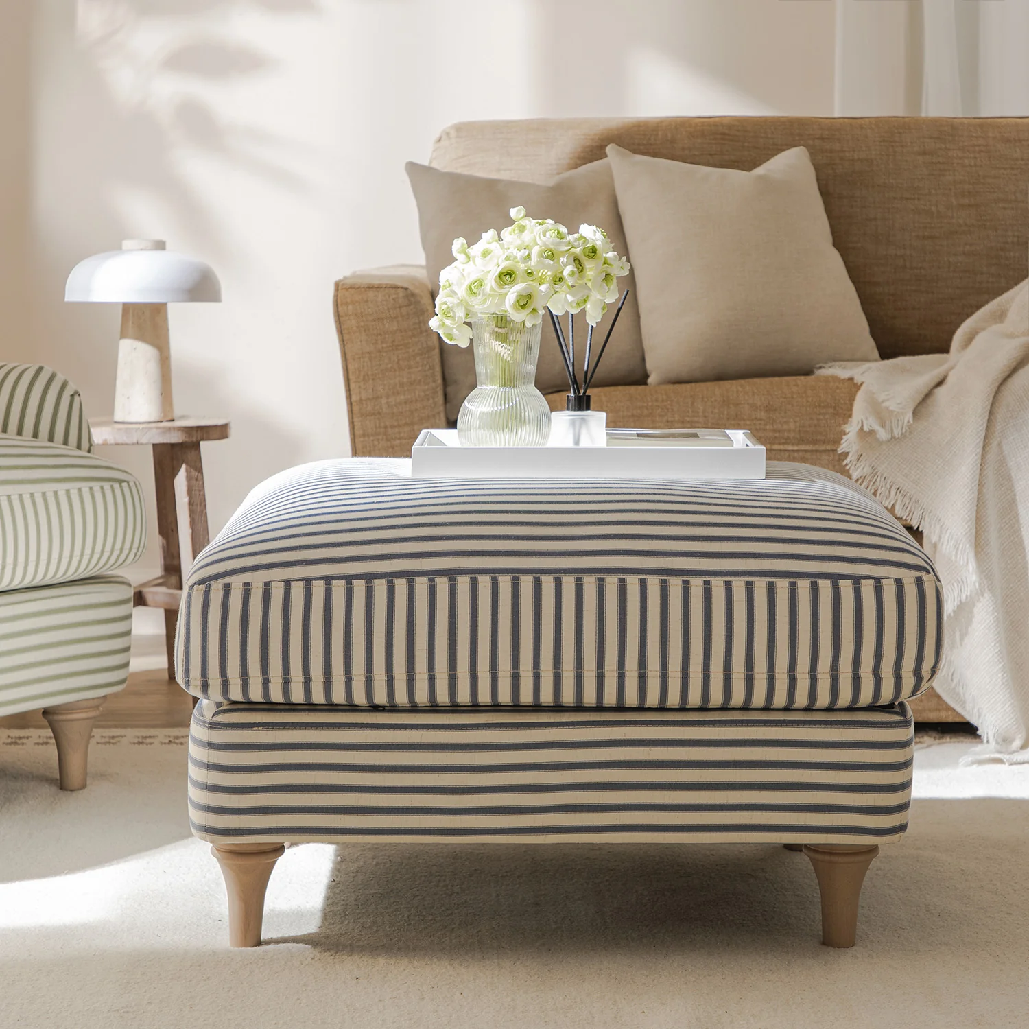 Daphnis Blue Striped Linen Blend Footstool - Image 2