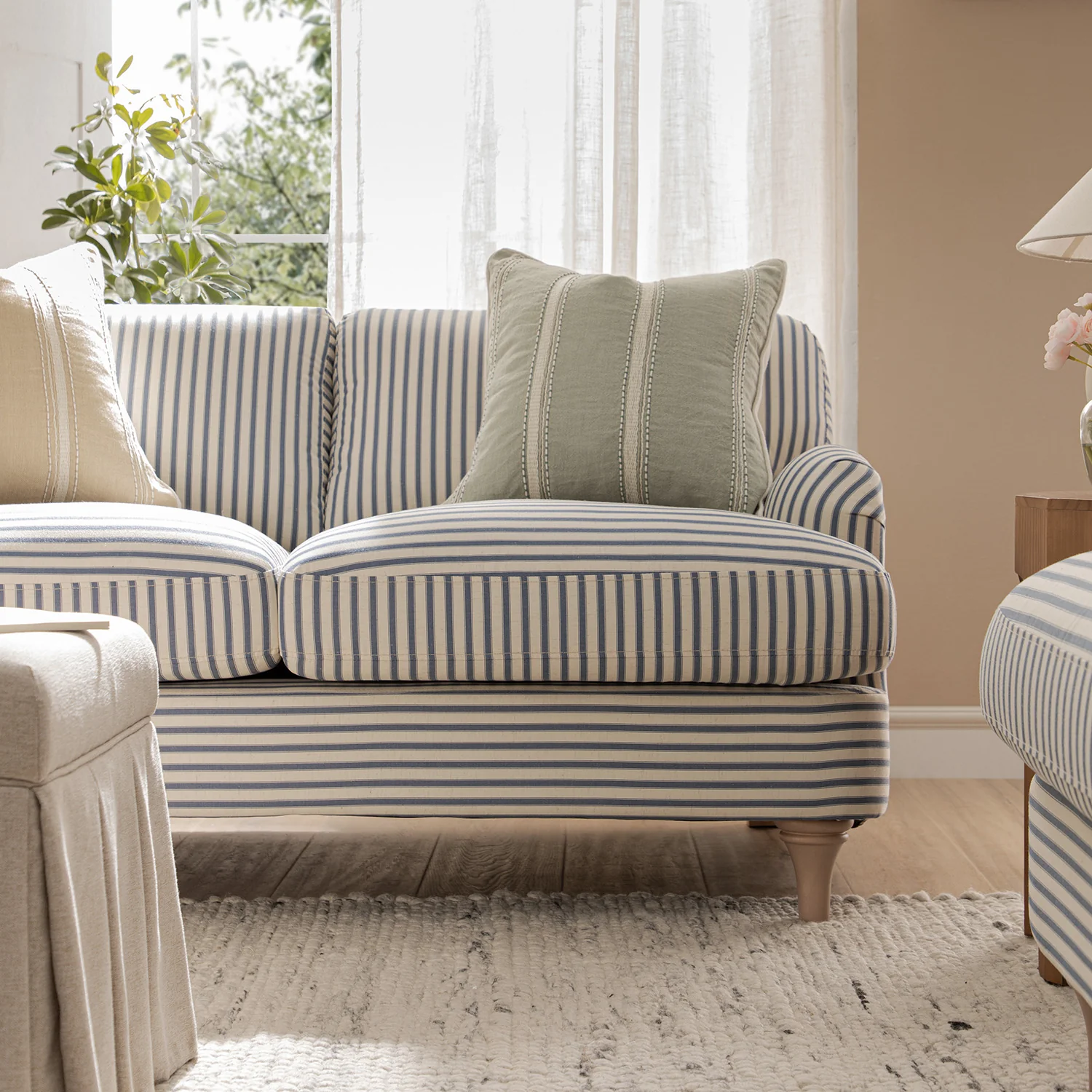 Daphnis Blue Striped Linen Blend Sofa, 2-Seater - Image 4