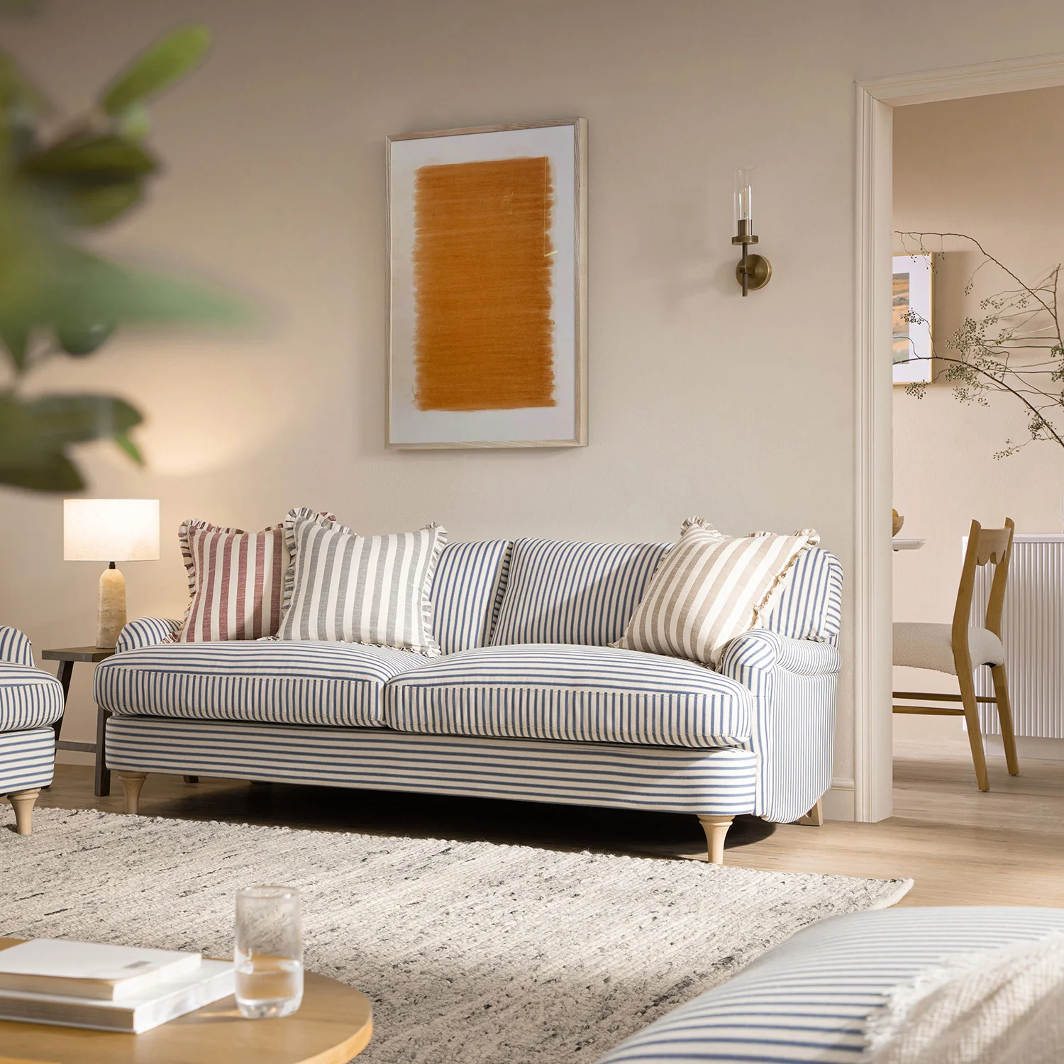 Daphnis Blue Striped Linen Blend Sofa, 3-Seater - Image 2