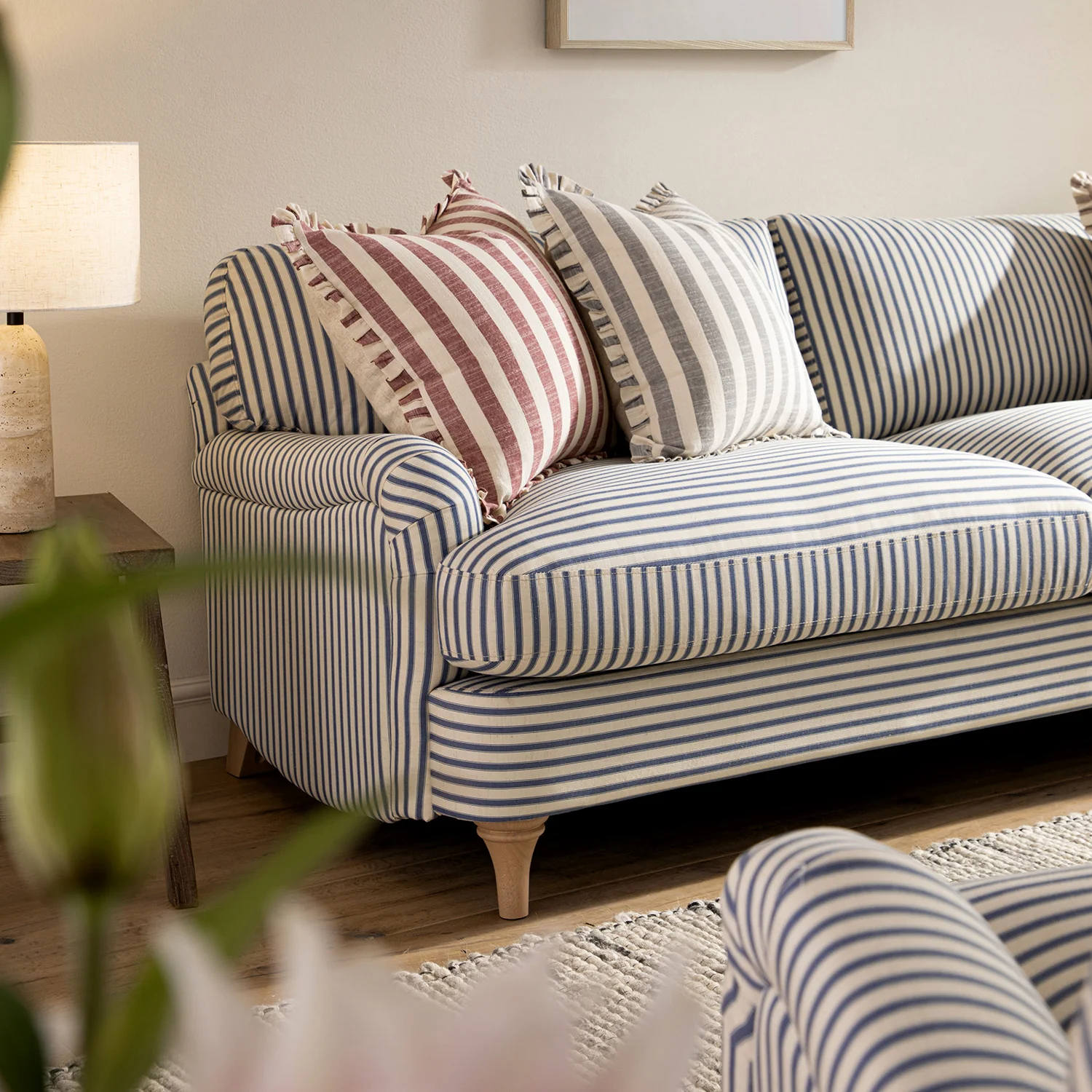 Daphnis Blue Striped Linen Blend Sofa, 3-Seater - Image 5