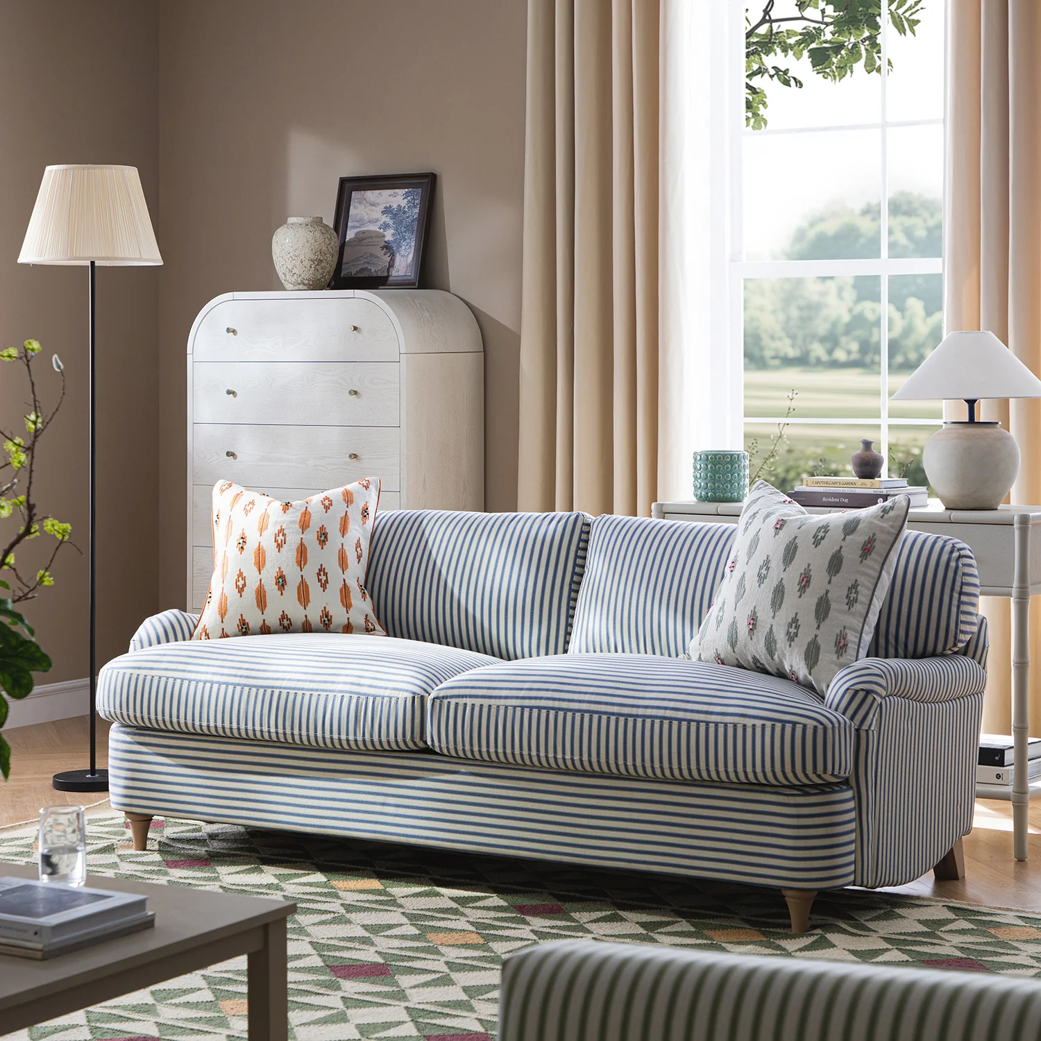 Daphnis Blue Striped Linen Blend Sofa Bed, Large 3-Seater - Image 2