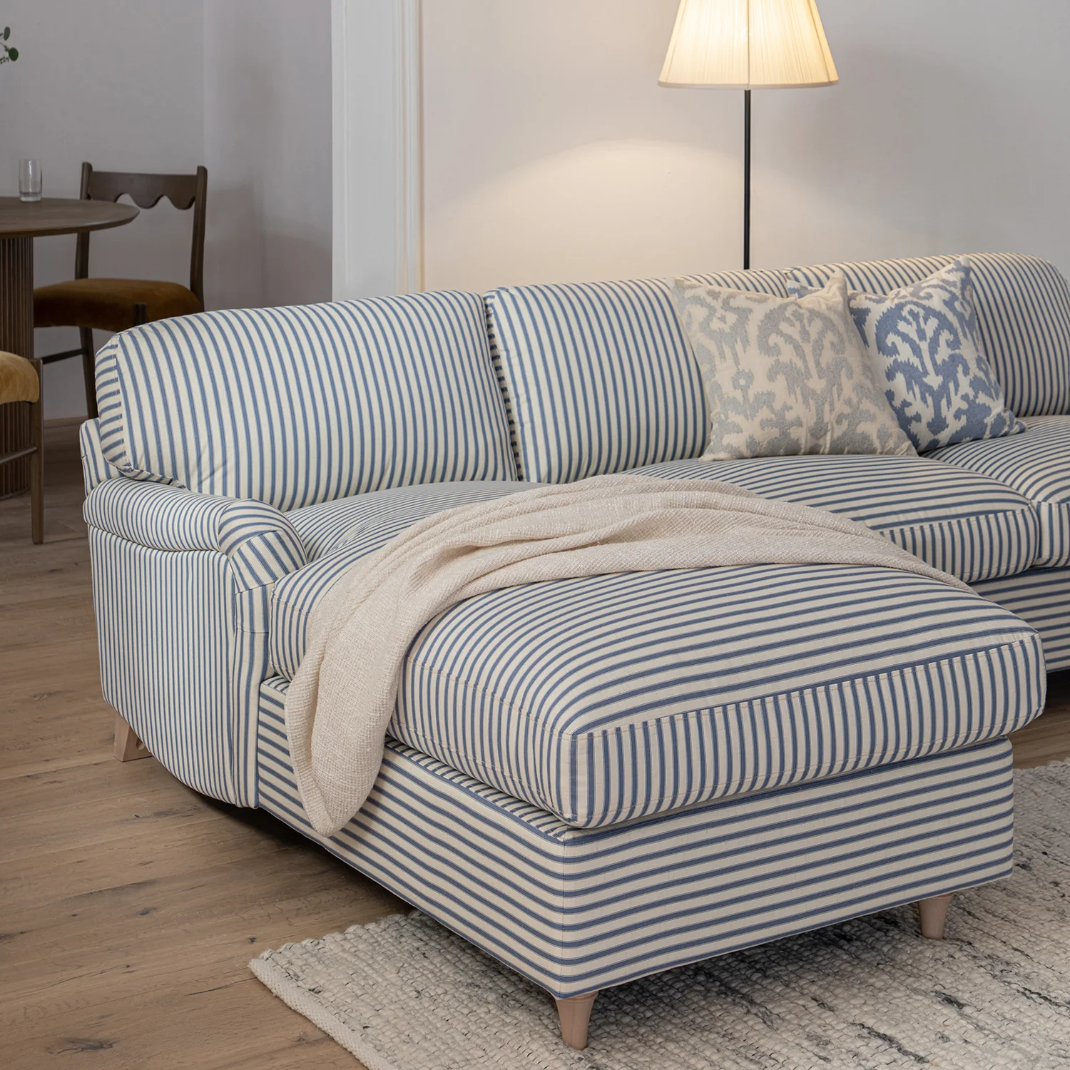 Daphnis Blue Striped Linen Blend Sofa Bed, Grande Chaise Left Hand Facing - Image 6