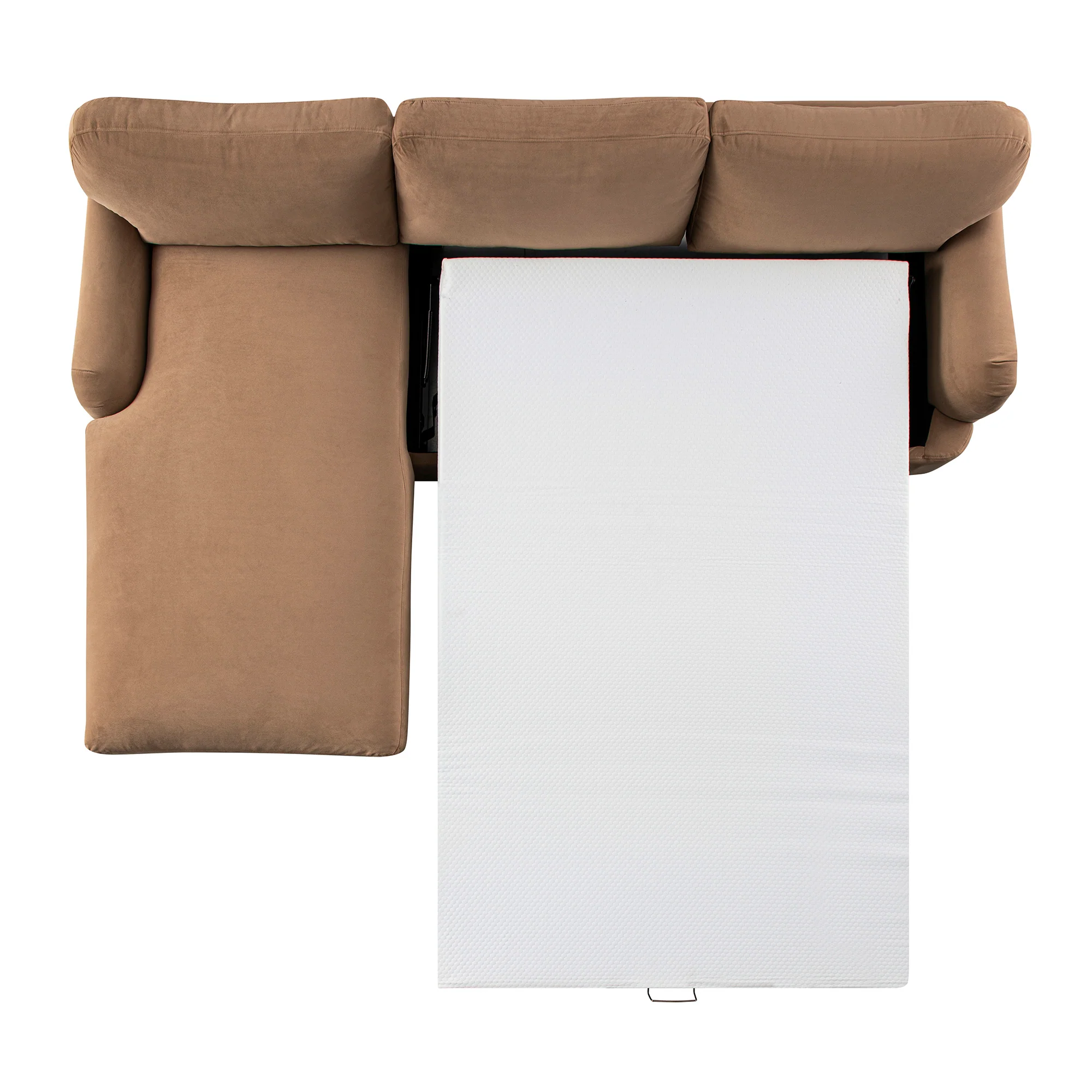 Daphnis Camel Velvet Sofa Bed, Grande Chaise Left Hand Facing - Image 13