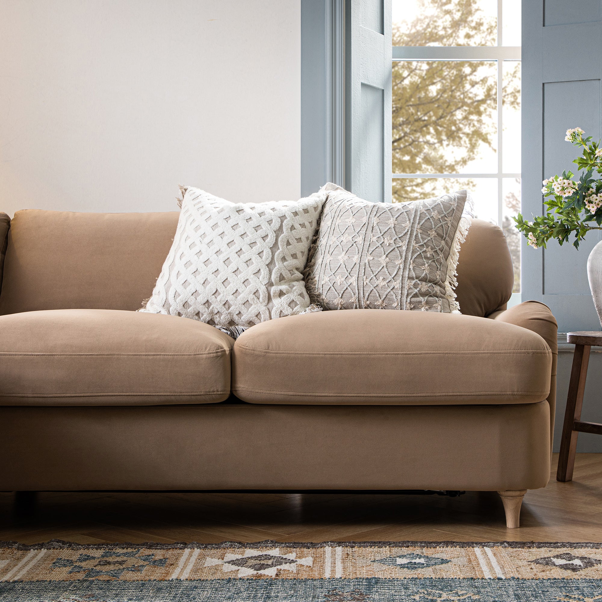 Daphnis Camel Velvet Sofa Bed, Grande Chaise Left Hand Facing - Image 5
