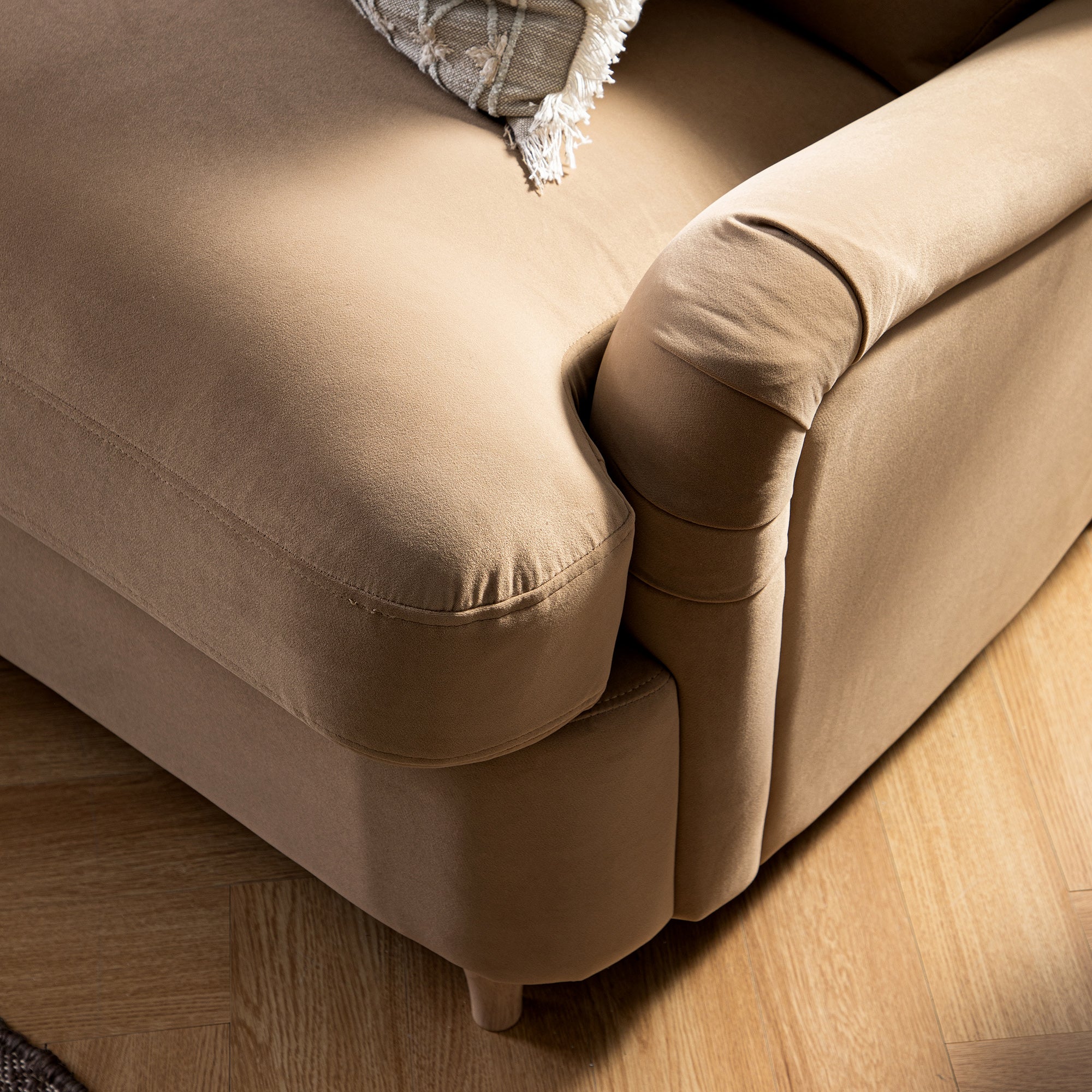 Daphnis Camel Velvet Sofa Bed, Grande Chaise Left Hand Facing - Image 7