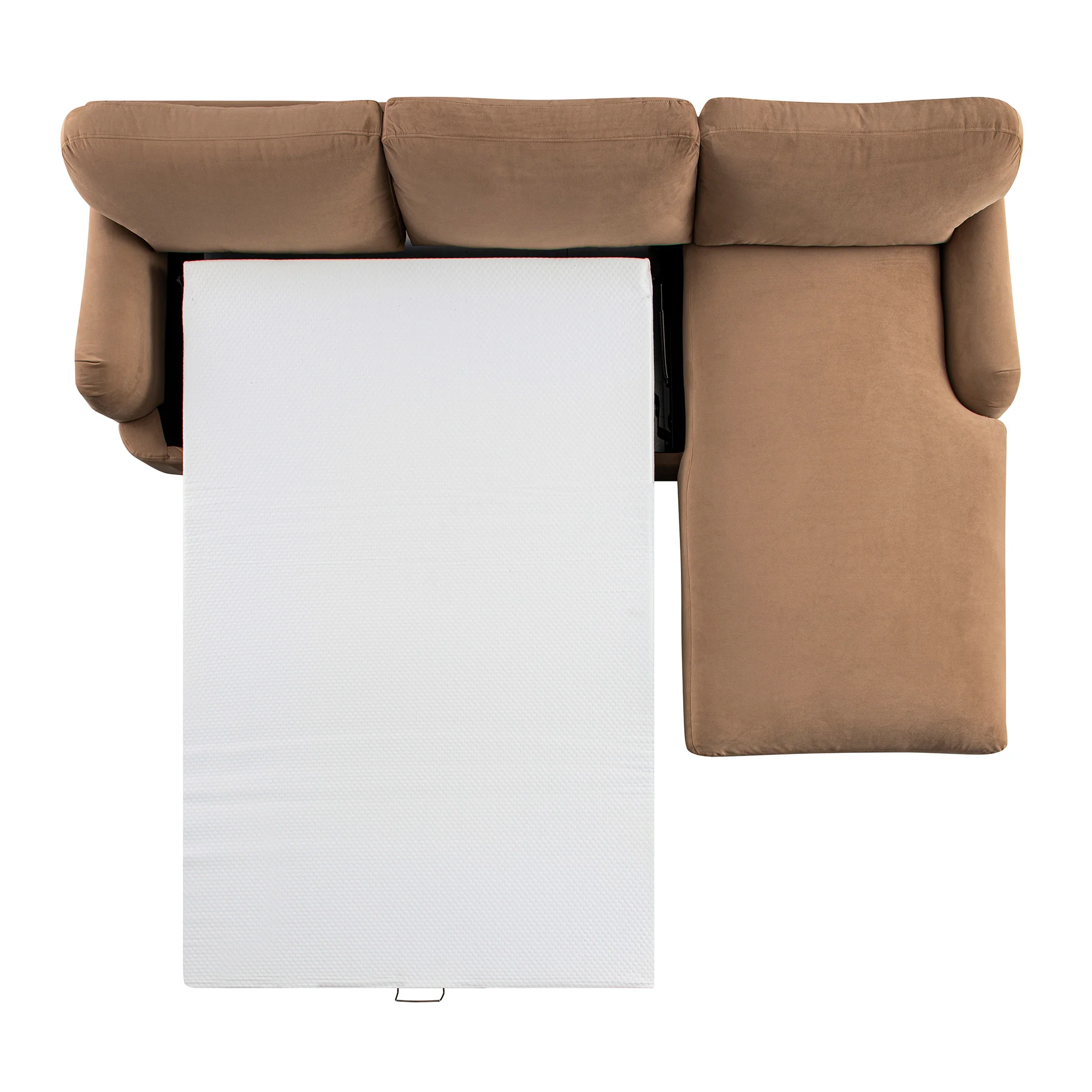 Daphnis Camel Velvet Sofa Bed, Grande Chaise Right Hand Facing - Image 13