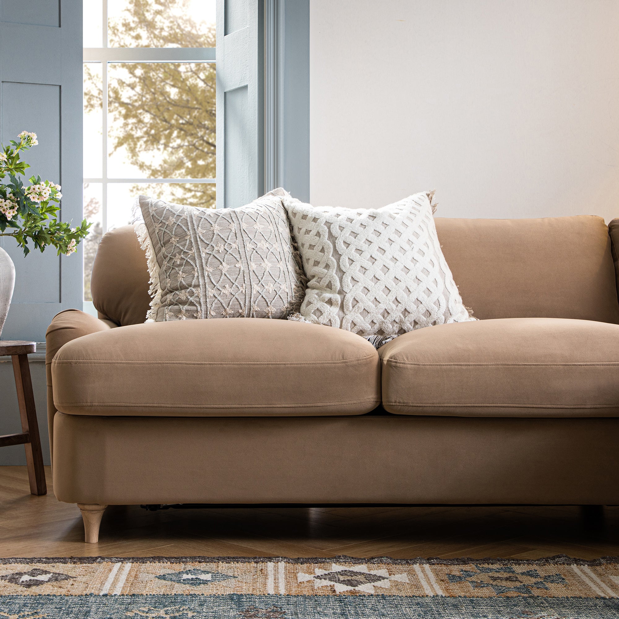 Daphnis Camel Velvet Sofa Bed, Grande Chaise Right Hand Facing - Image 5