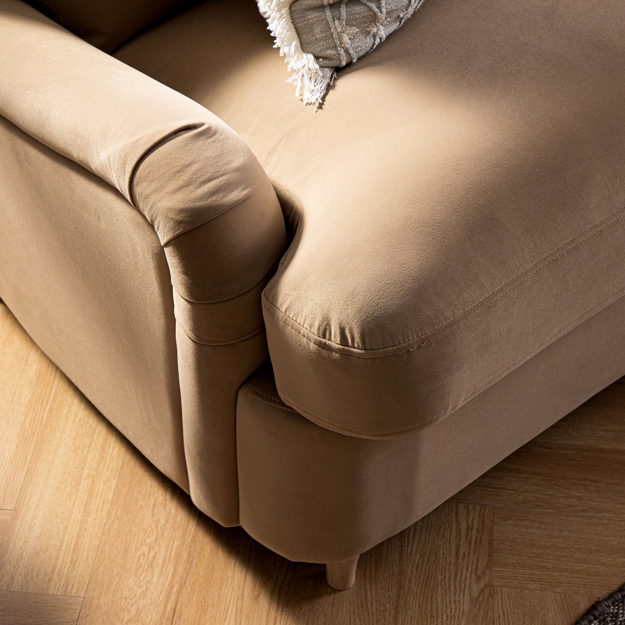 Daphnis Camel Velvet Sofa Bed, Grande Chaise Right Hand Facing - Image 7