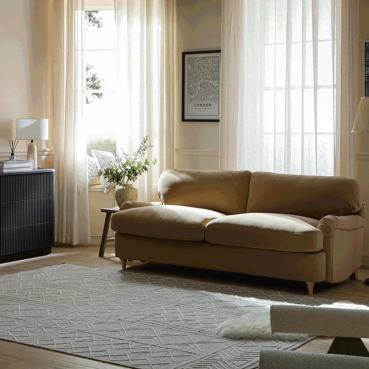 Daphnis Camel Velvet Sofa Bed, Large 3-Seater - Image 3