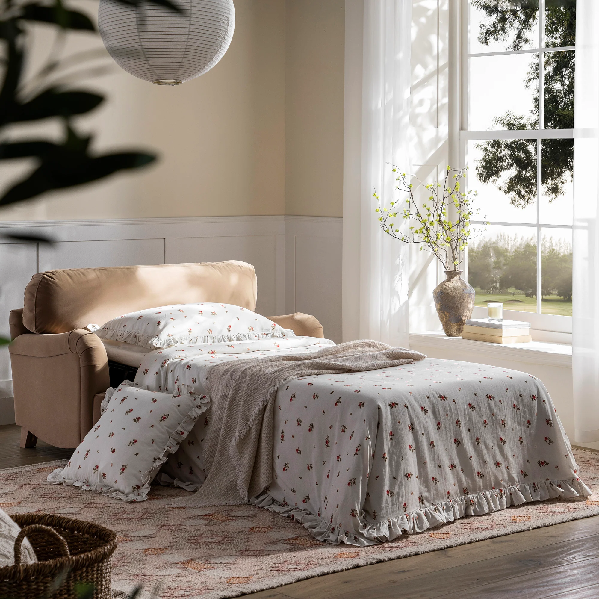 Daphnis Camel Velvet Sofa Bed, Loveseat