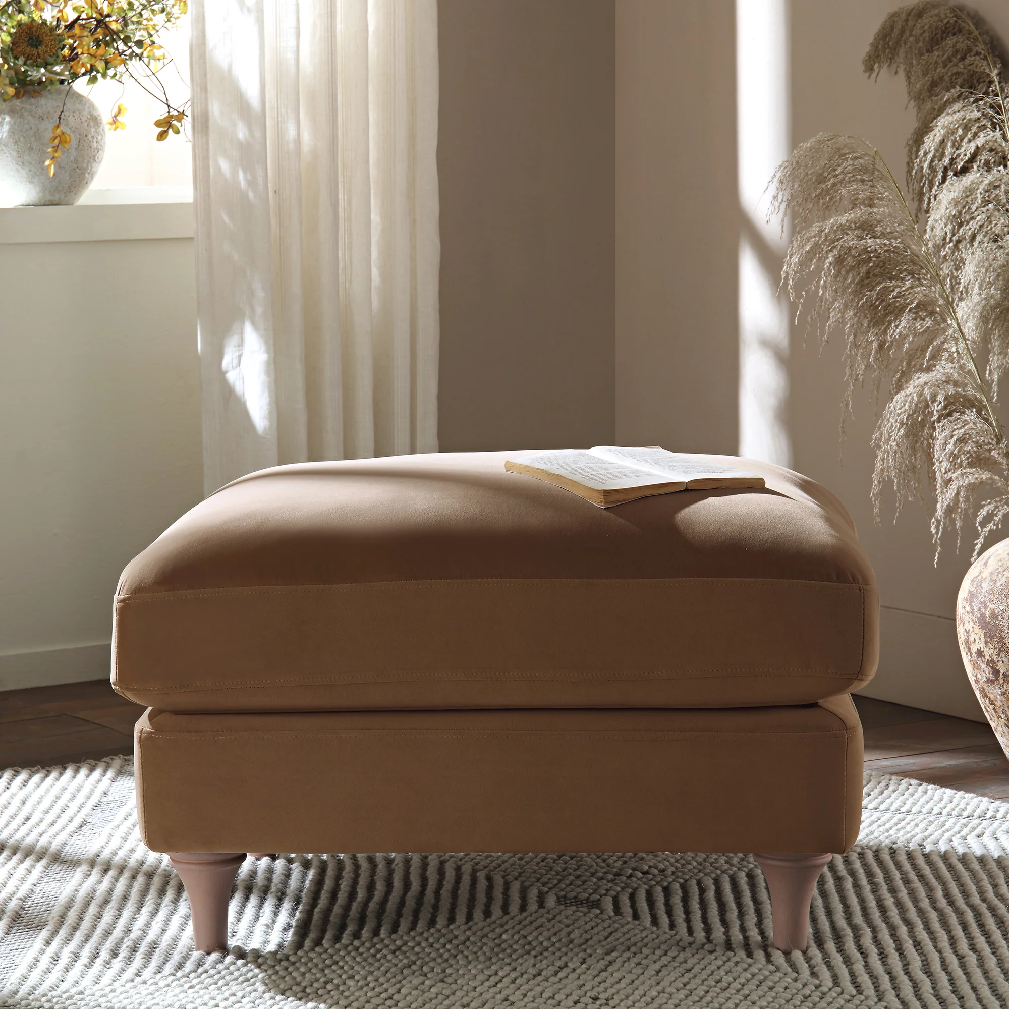 Daphnis Camel Velvet Sofa, Footstool - Image 2