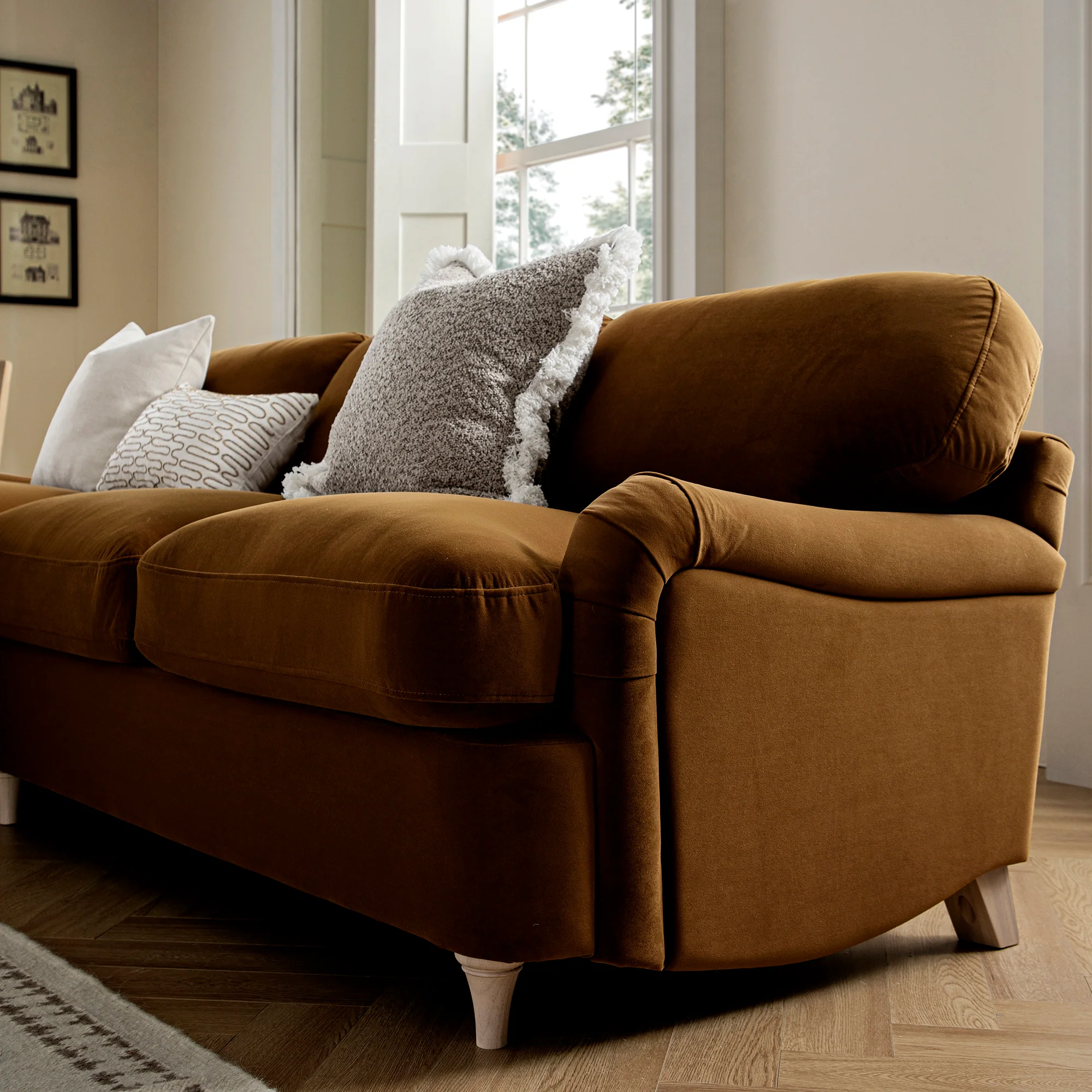 Daphnis Cinnamon Velvet Sofa Bed, Grande Chaise Left Hand Facing - Image 5