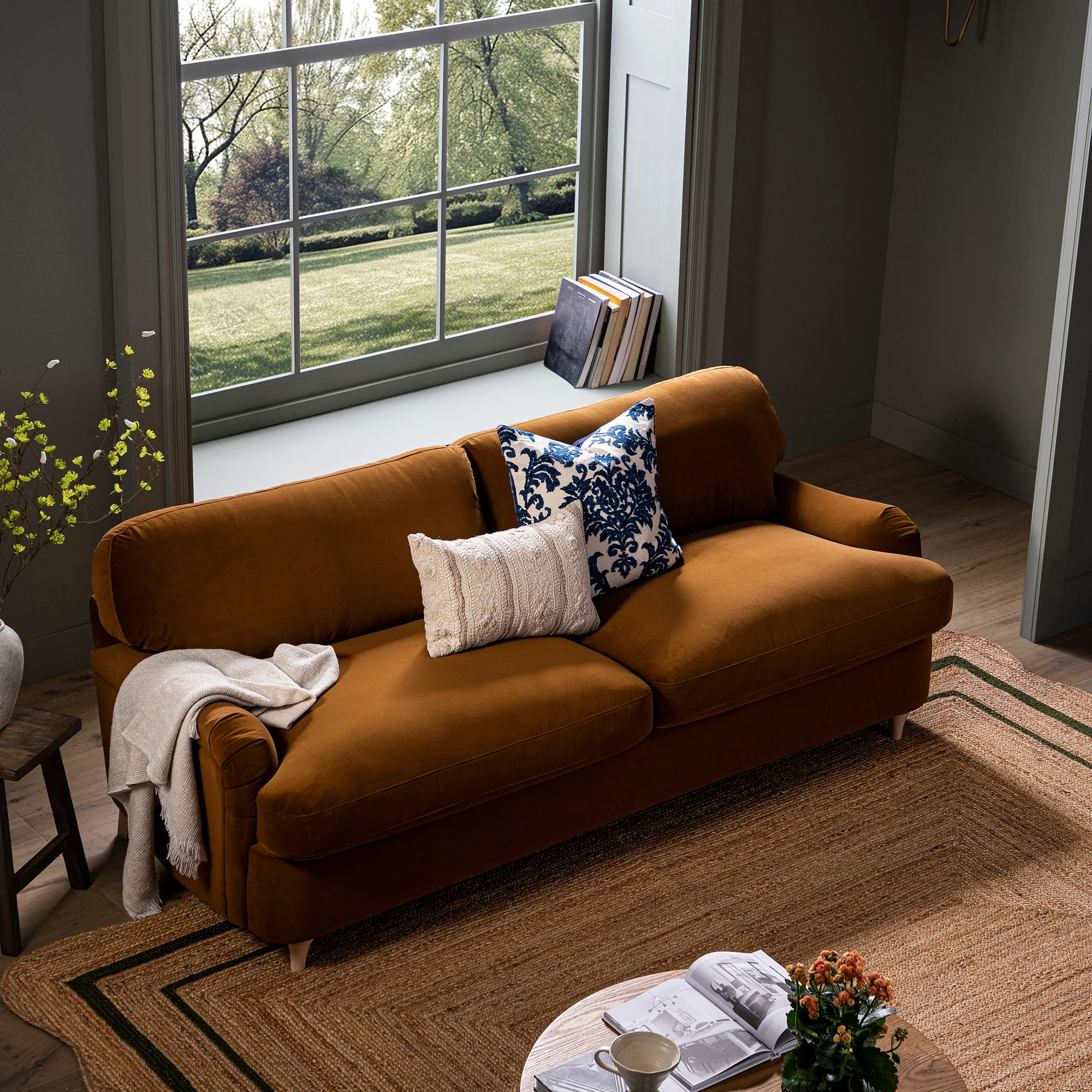 Daphnis Cinnamon Velvet Sofa Bed, Large 3-Seater - Image 6