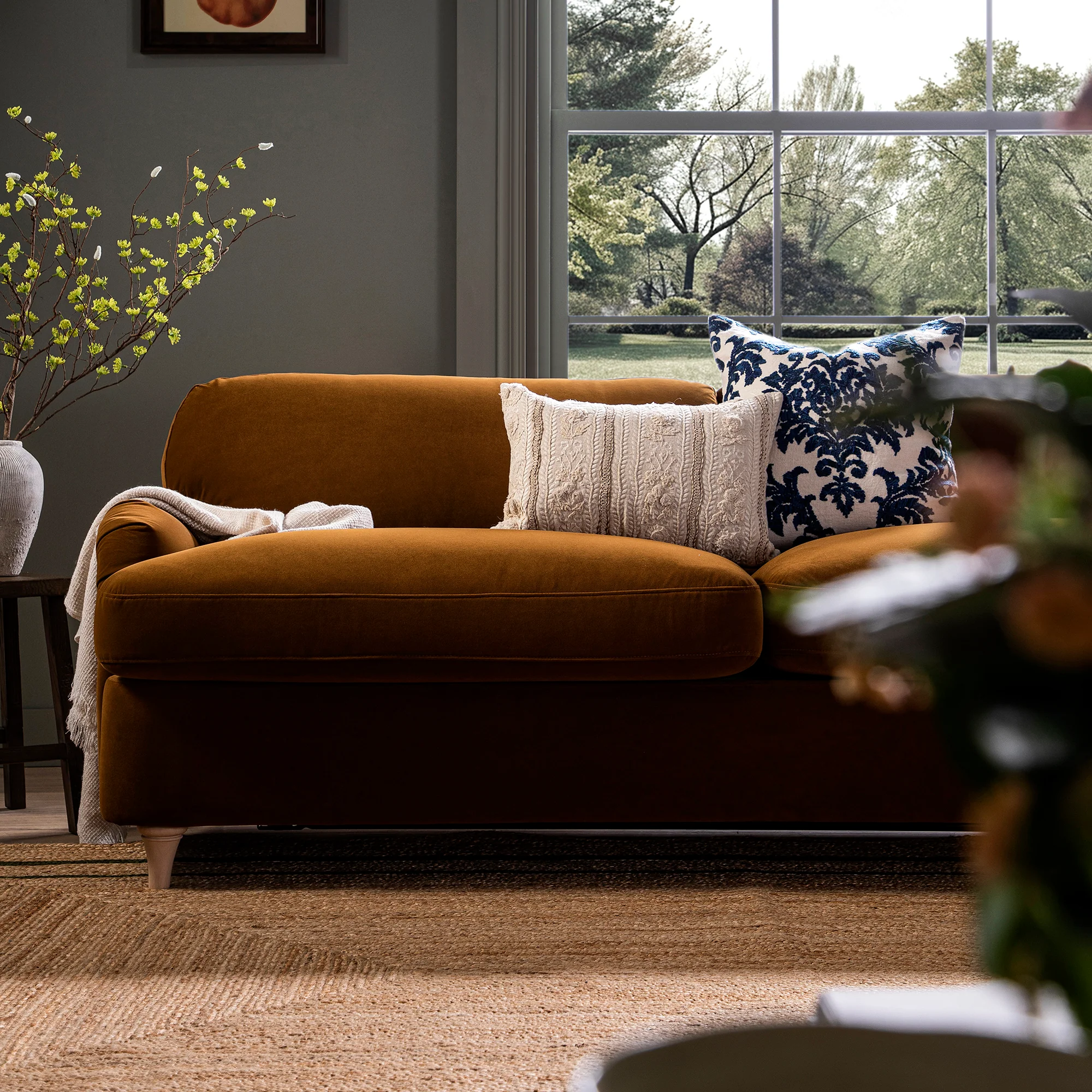 Daphnis Cinnamon Velvet Sofa Bed, Large 3-Seater - Image 7