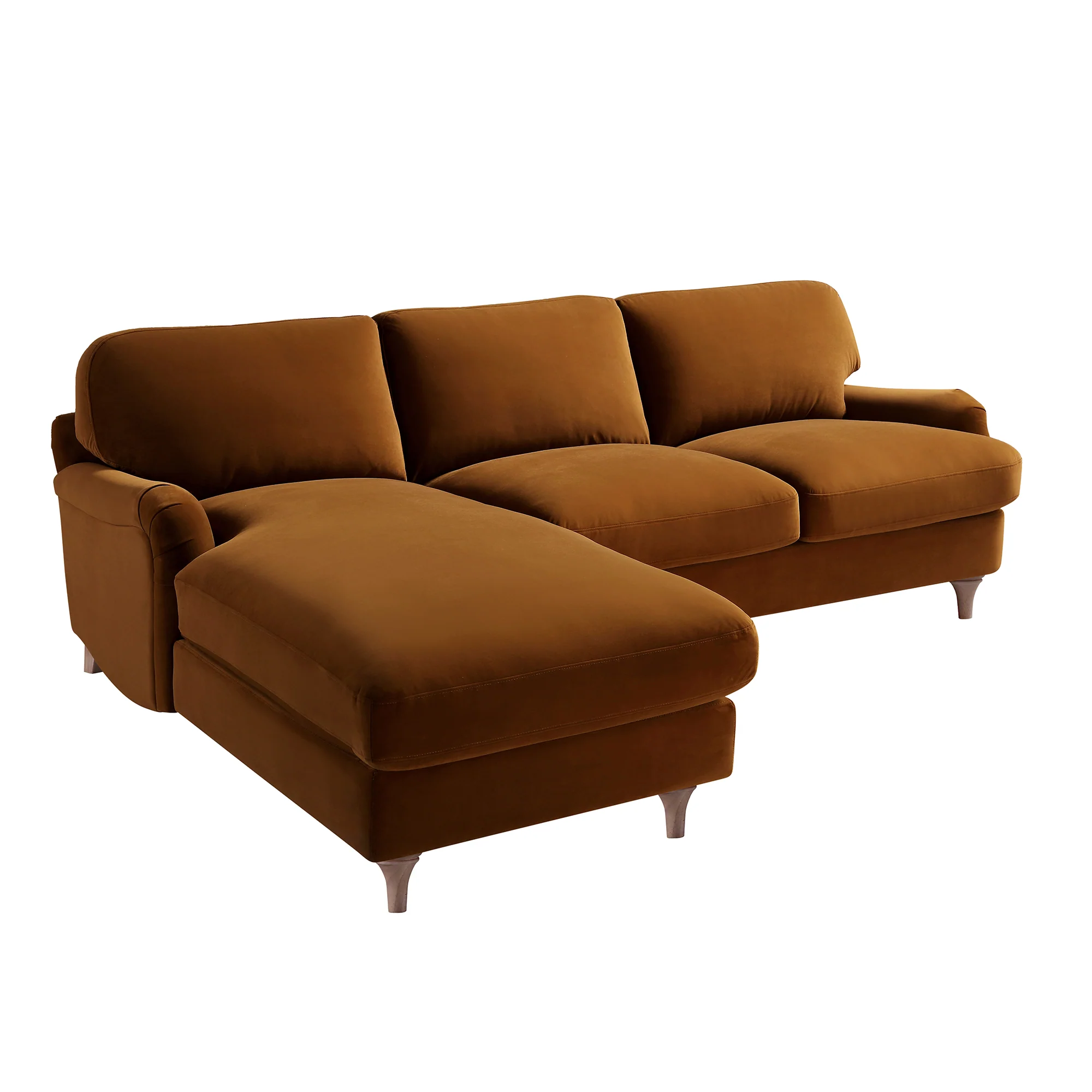 Daphnis Cinnamon Velvet Sofa, Grande Chaise Sofa Left Hand Facing - Image 10