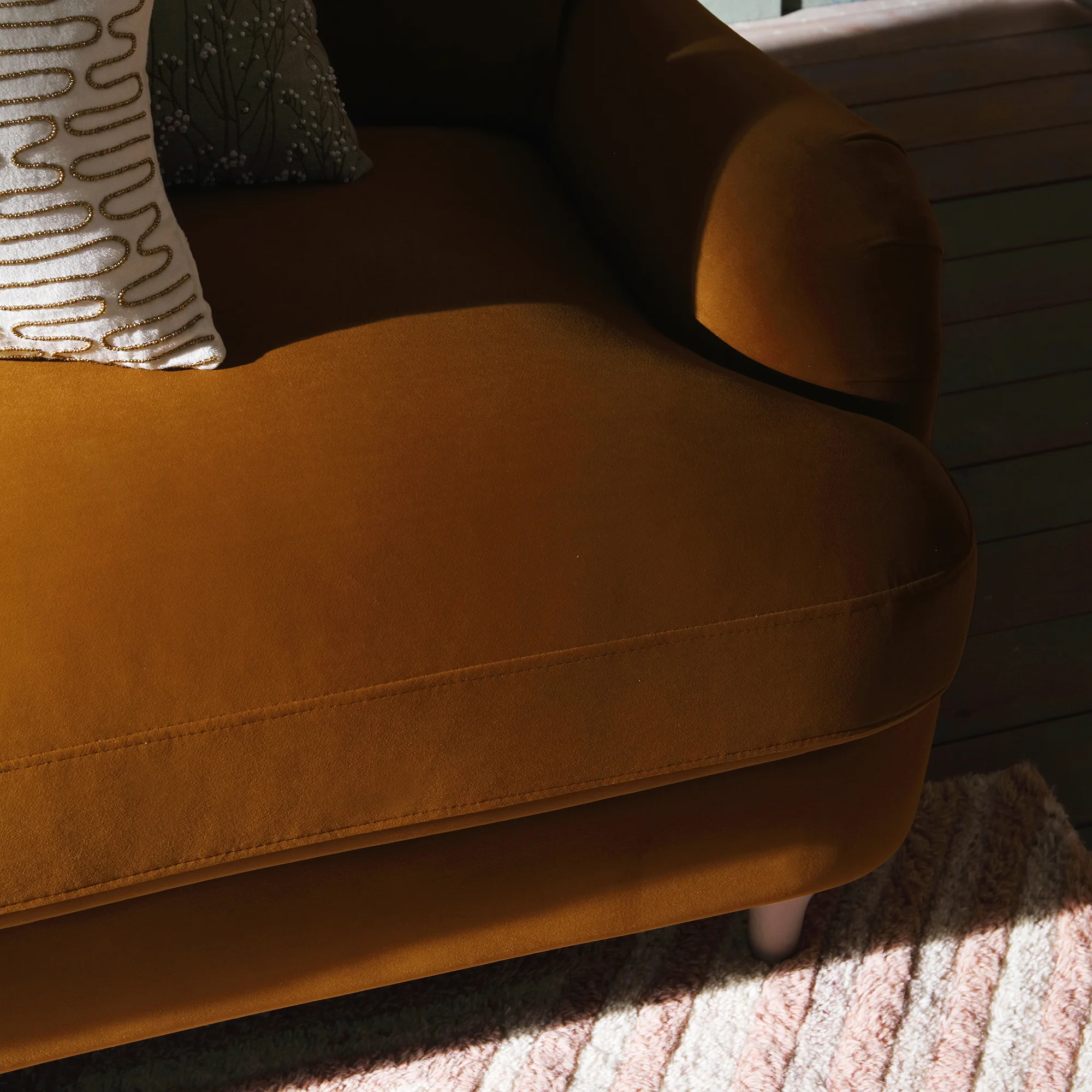Daphnis Cinnamon Velvet Sofa, Grande Chaise Sofa Left Hand Facing - Image 5