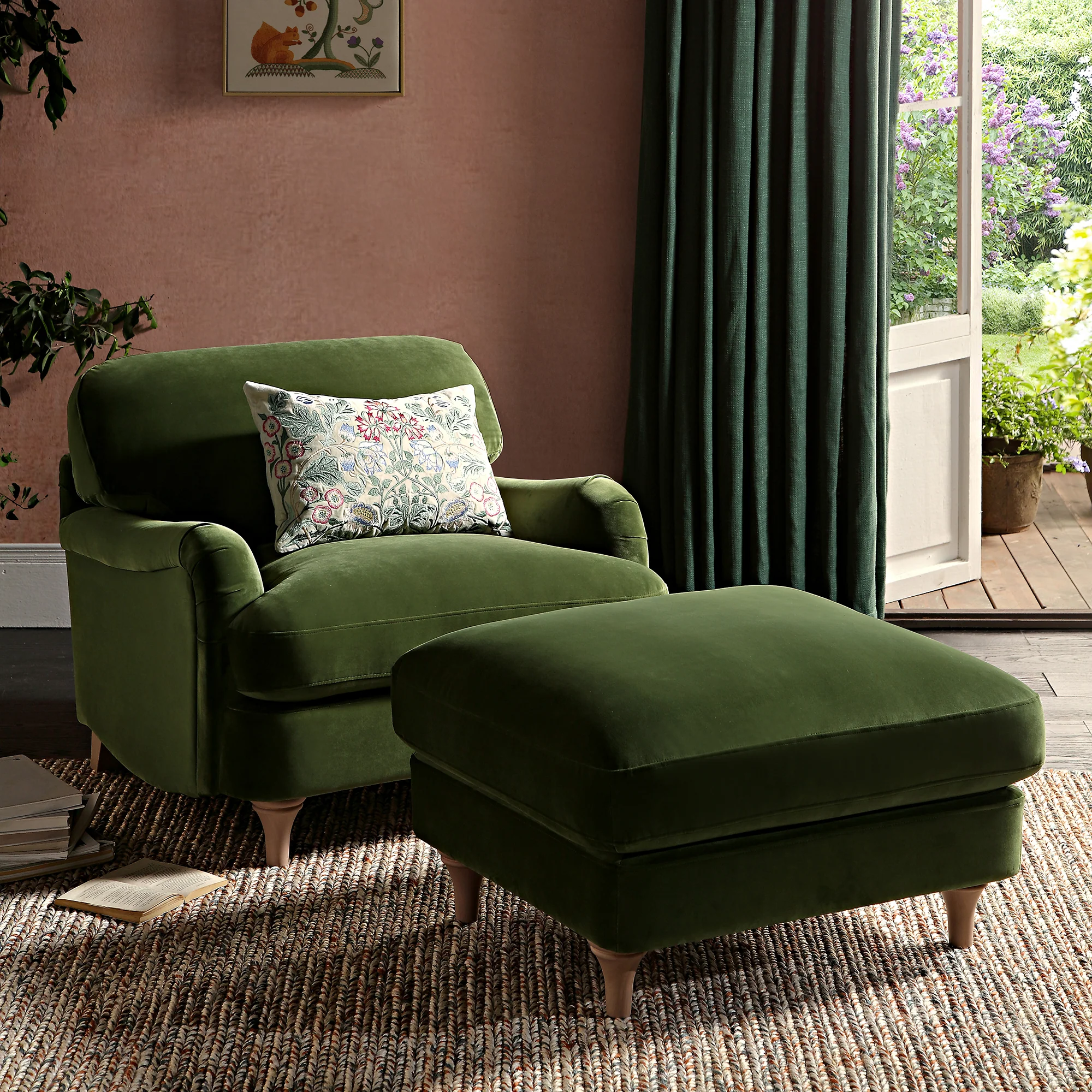 Daphnis Fern Green Velvet Sofa, 1-Seater - Image 4