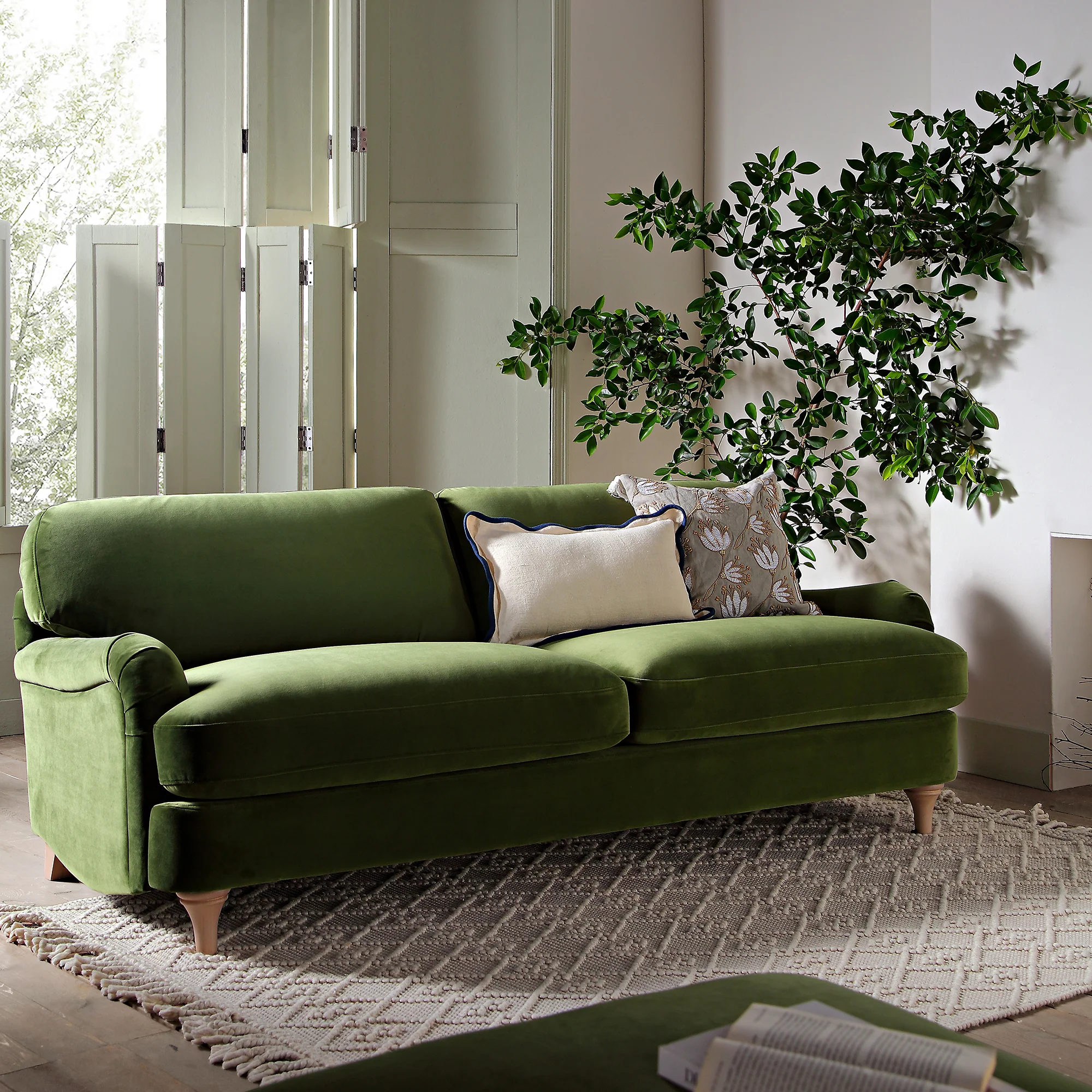 Daphnis Fern Green Velvet Sofa, 3-Seater - Image 2
