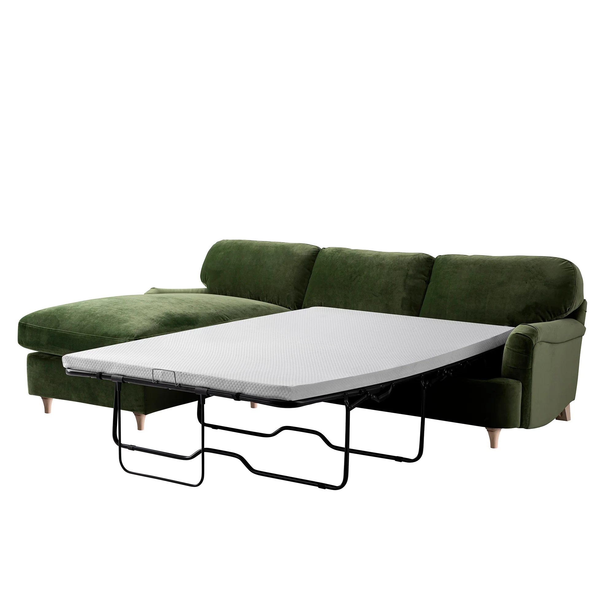 Daphnis Fern Green Velvet Sofa Bed, Grande Chaise Left Hand Facing - Image 7