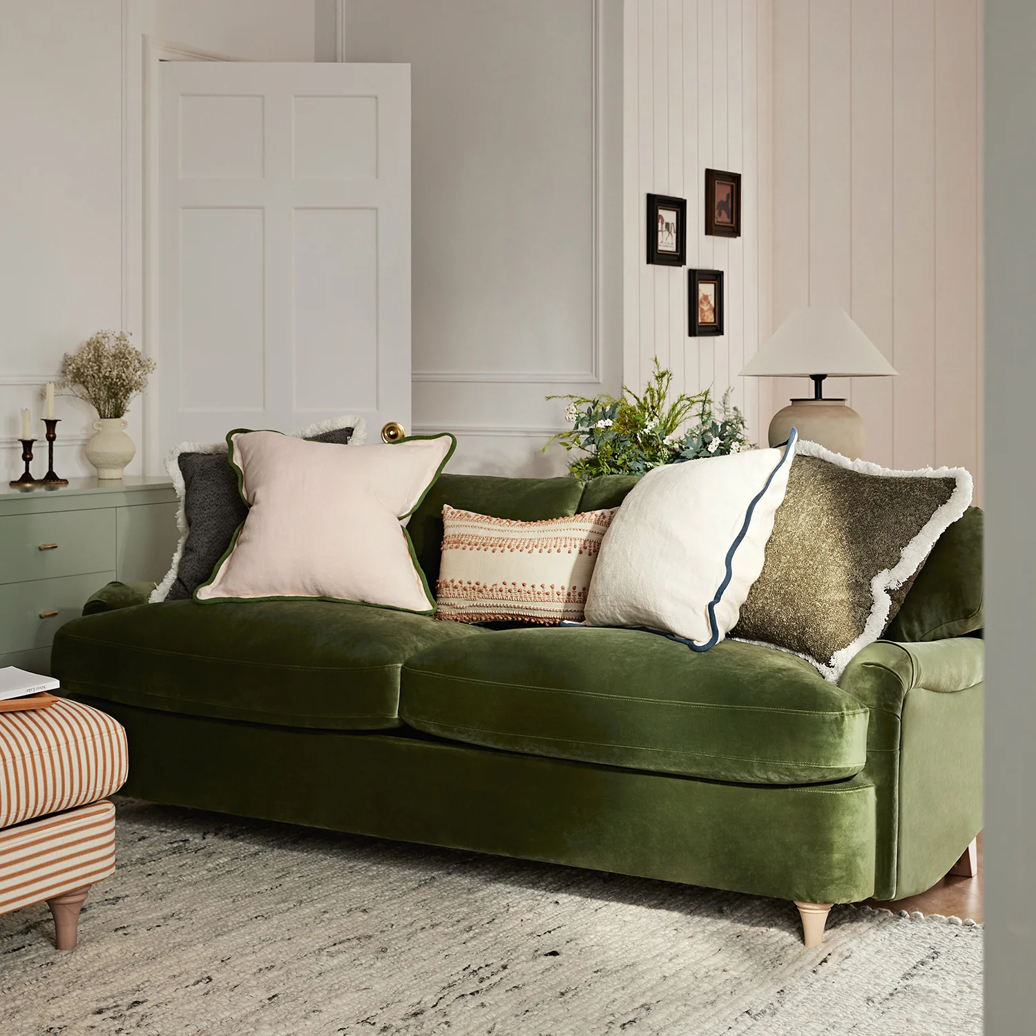 Daphnis Fern Green Velvet Sofa Bed, Large 3-Seater - Image 2