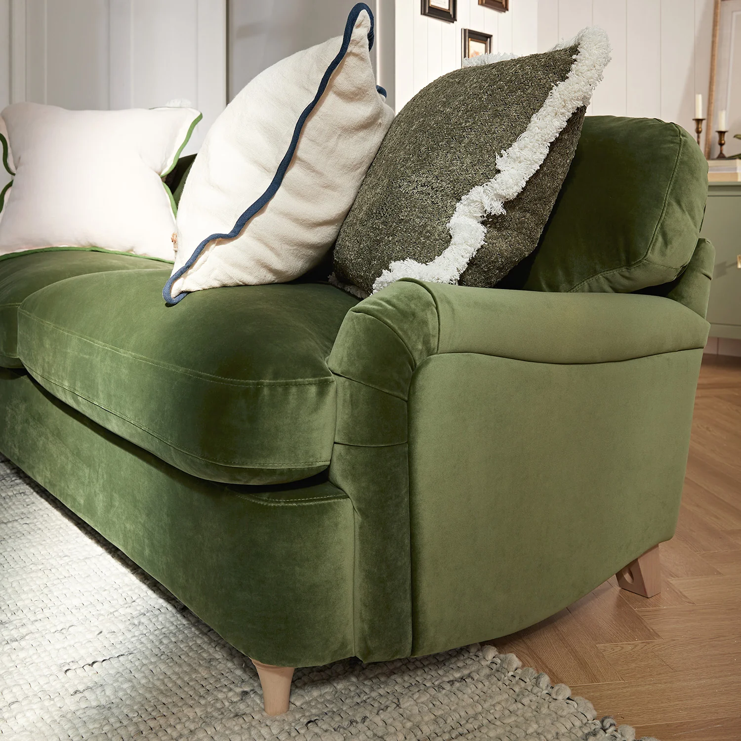 Daphnis Fern Green Velvet Sofa Bed, Large 3-Seater - Image 7