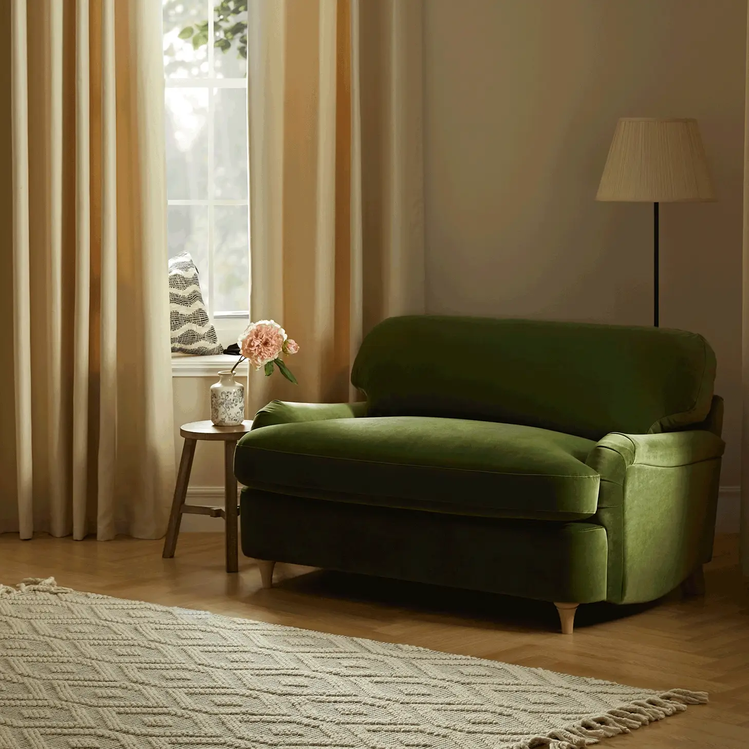 Daphnis Fern Green Velvet Sofa Bed, Loveseat - Image 2