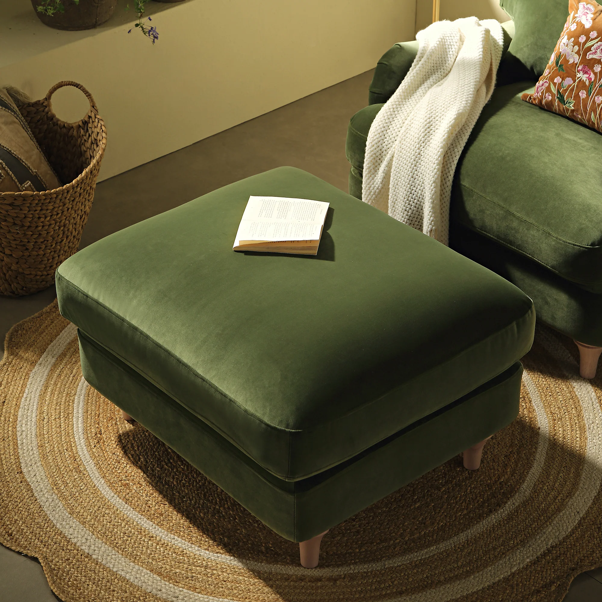 Daphnis Fern Green Velvet Sofa, Footstool - Image 3