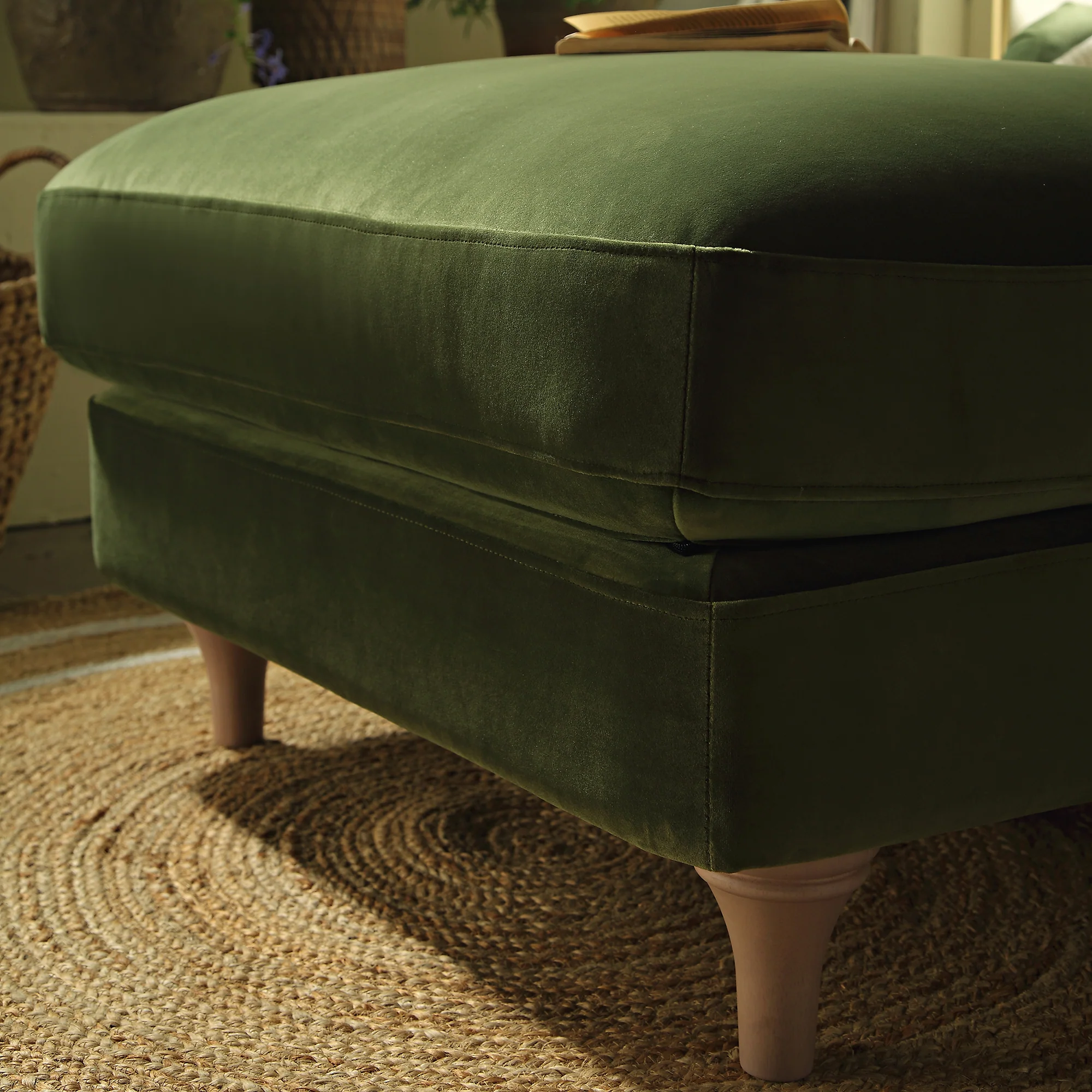 Daphnis Fern Green Velvet Sofa, Footstool - Image 4