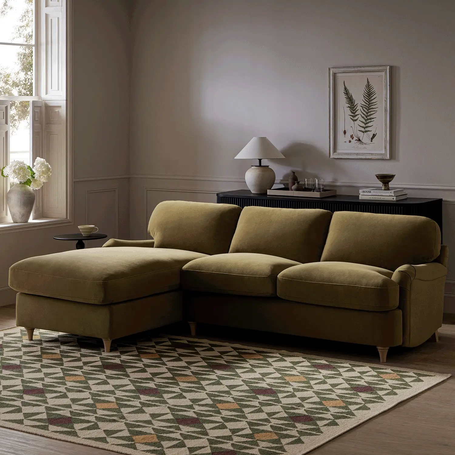 Daphnis Fudge Velvet Sofa Bed, Grande Chaise Left Hand Facing - Image 2