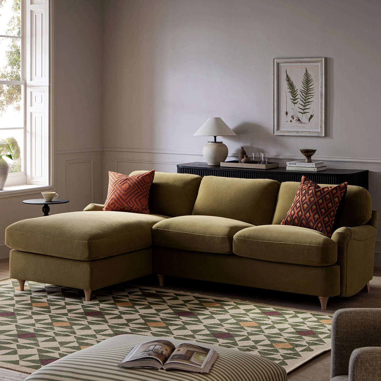 Daphnis Fudge Velvet Sofa Bed, Grande Chaise Left Hand Facing - Image 3