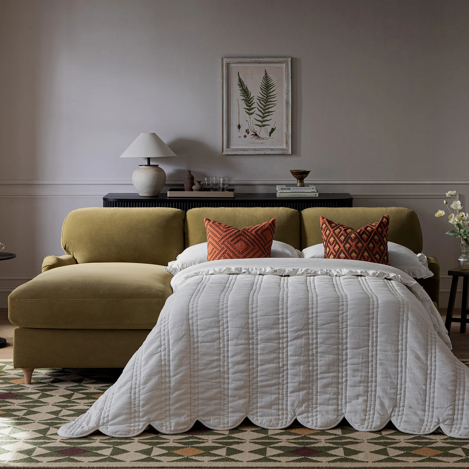Daphnis Fudge Velvet Sofa Bed, Grande Chaise Left Hand Facing - Image 4