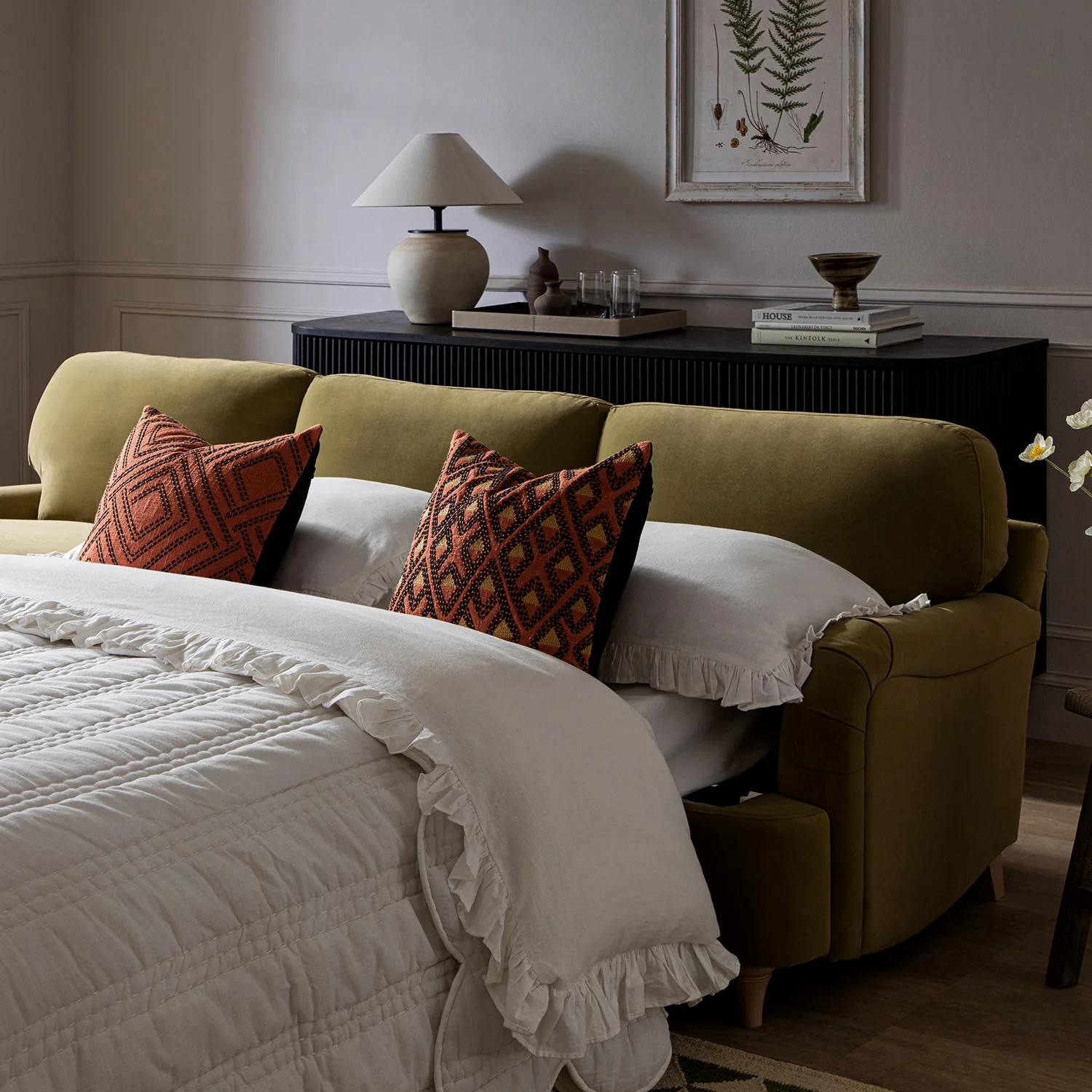 Daphnis Fudge Velvet Sofa Bed, Grande Chaise Left Hand Facing - Image 7