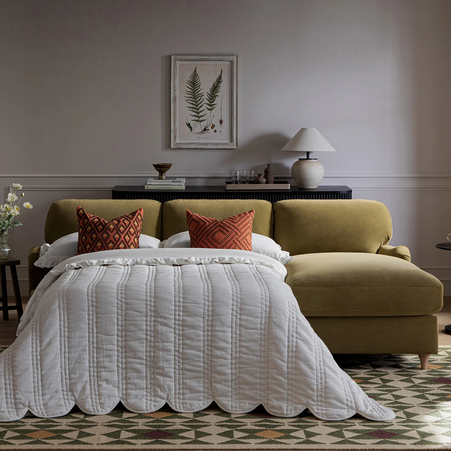 Daphnis Fudge Velvet Sofa Bed, Grande Chaise Right Hand Facing - Image 4