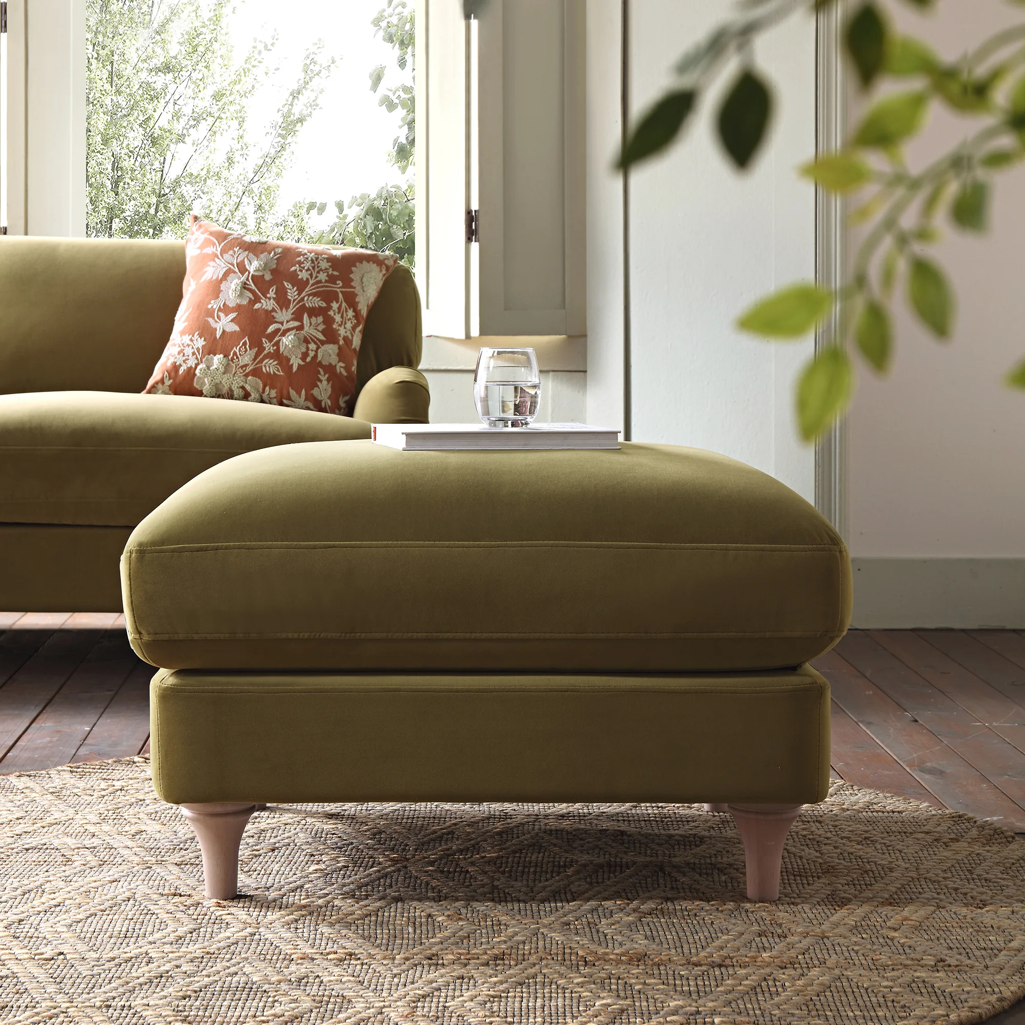 Daphnis Fudge Velvet Sofa, Footstool - Image 2