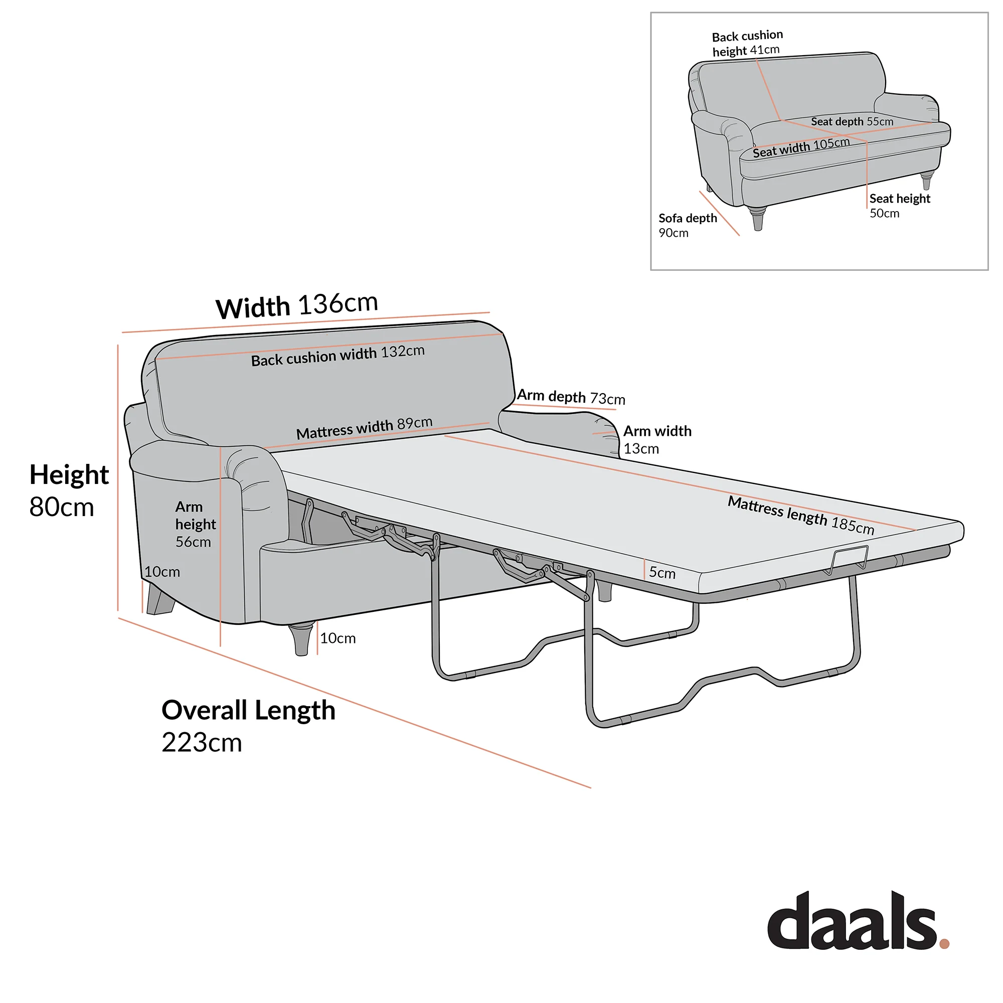 Daphnis Oatmeal Fabric Sofa Bed, Loveseat - Image 11