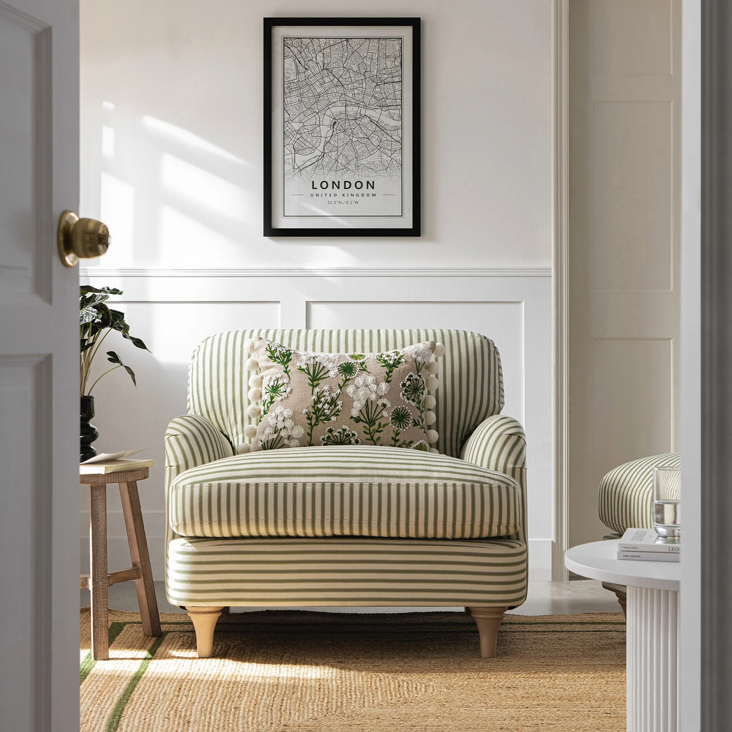 Daphnis Green Striped Linen Blend Sofa, 1-Seater - Image 2
