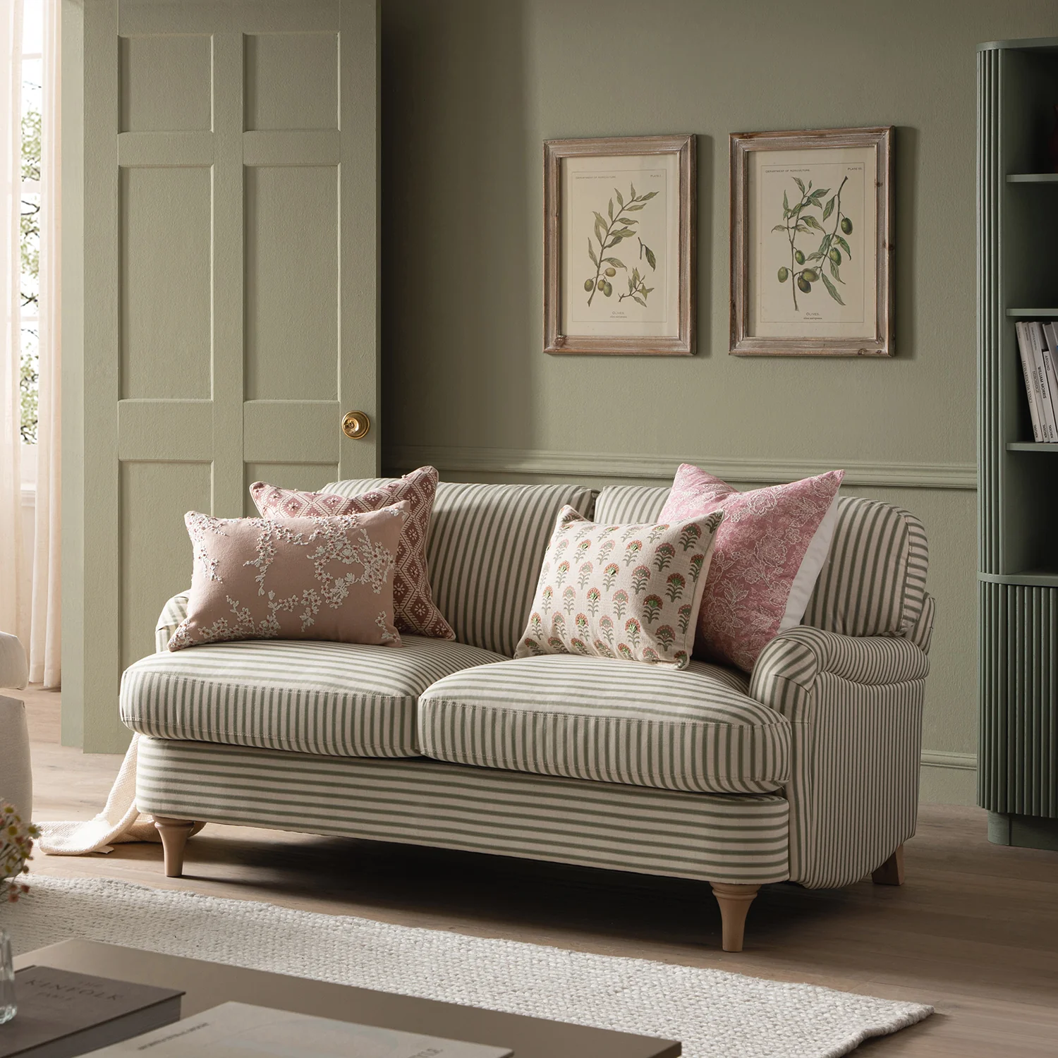 Daphnis Green Striped Linen Blend Sofa, 2-Seater - Image 2