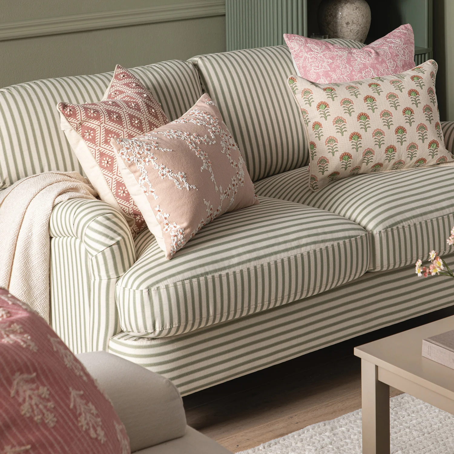 Daphnis Green Striped Linen Blend Sofa, 2-Seater - Image 3