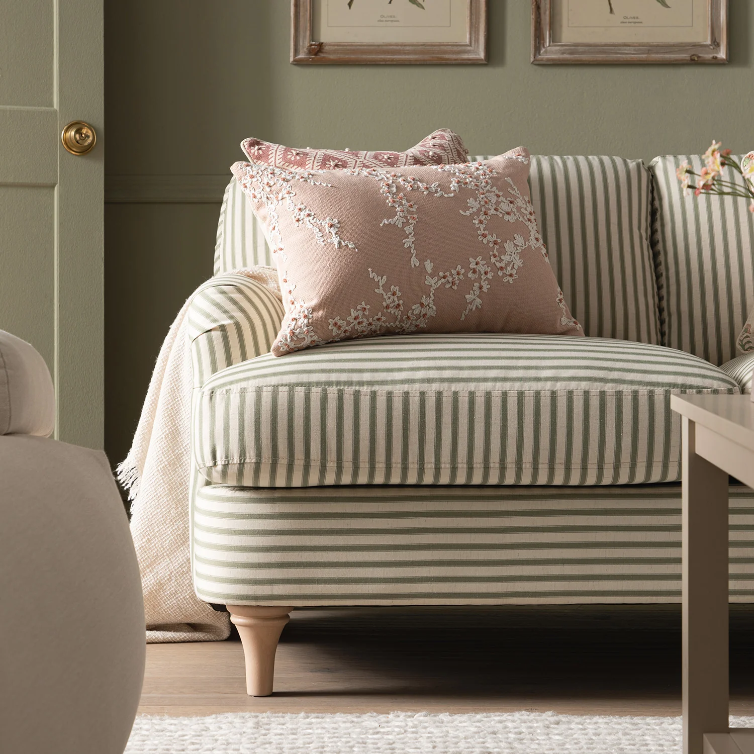 Daphnis Green Striped Linen Blend Sofa, 2-Seater - Image 4