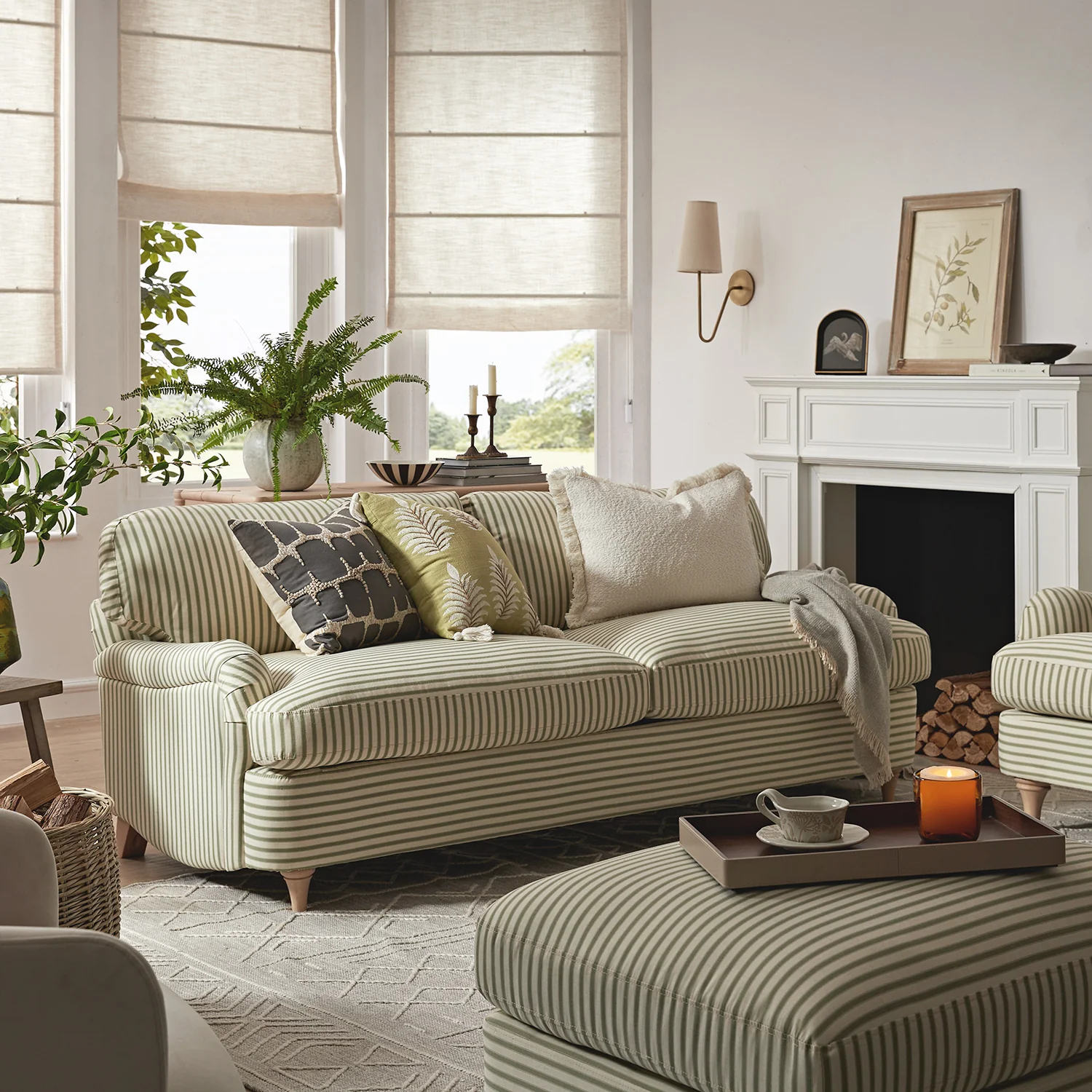 Daphnis Green Striped Linen Blend Sofa Bed, Large 3-Seater - Image 2