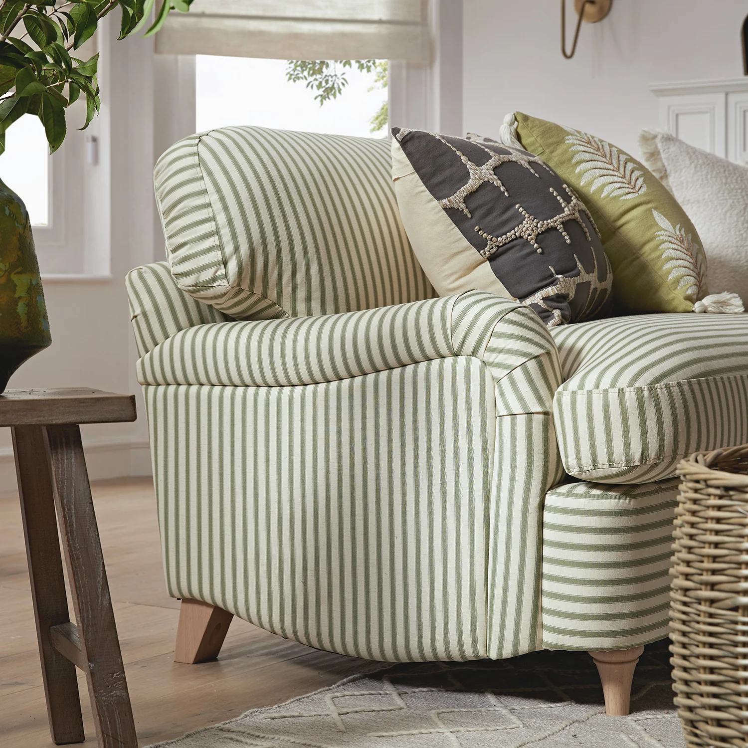 Daphnis Green Striped Linen Blend Sofa Bed, Large 3-Seater - Image 9