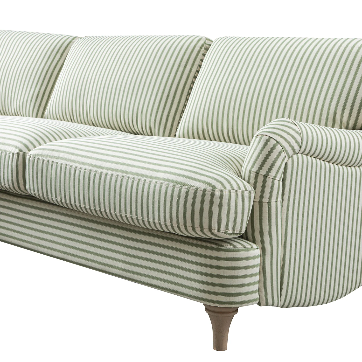 Daphnis Green Striped Linen Blend Sofa, Grande Chaise Sofa Left Hand Facing - Image 14