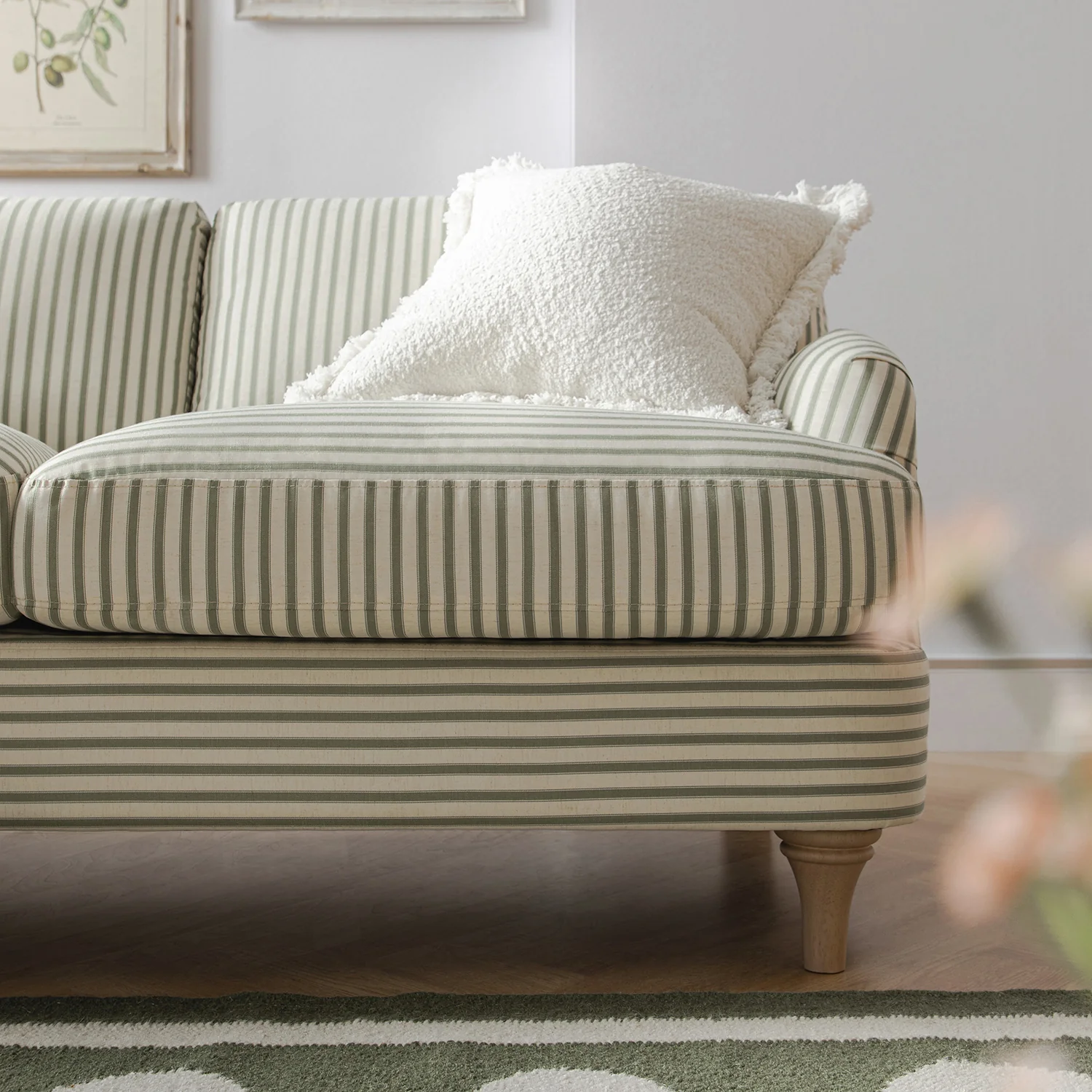 Daphnis Green Striped Linen Blend Sofa, Grande Chaise Sofa Left Hand Facing - Image 5