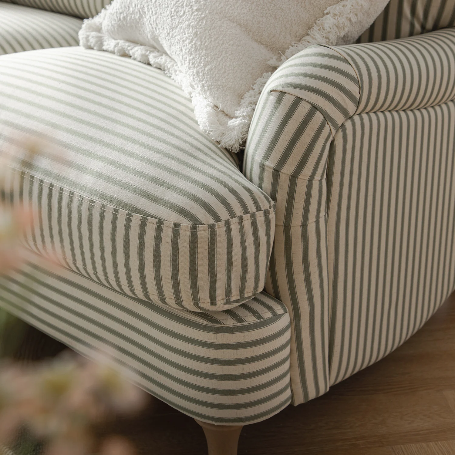 Daphnis Green Striped Linen Blend Sofa, Grande Chaise Sofa Left Hand Facing - Image 6