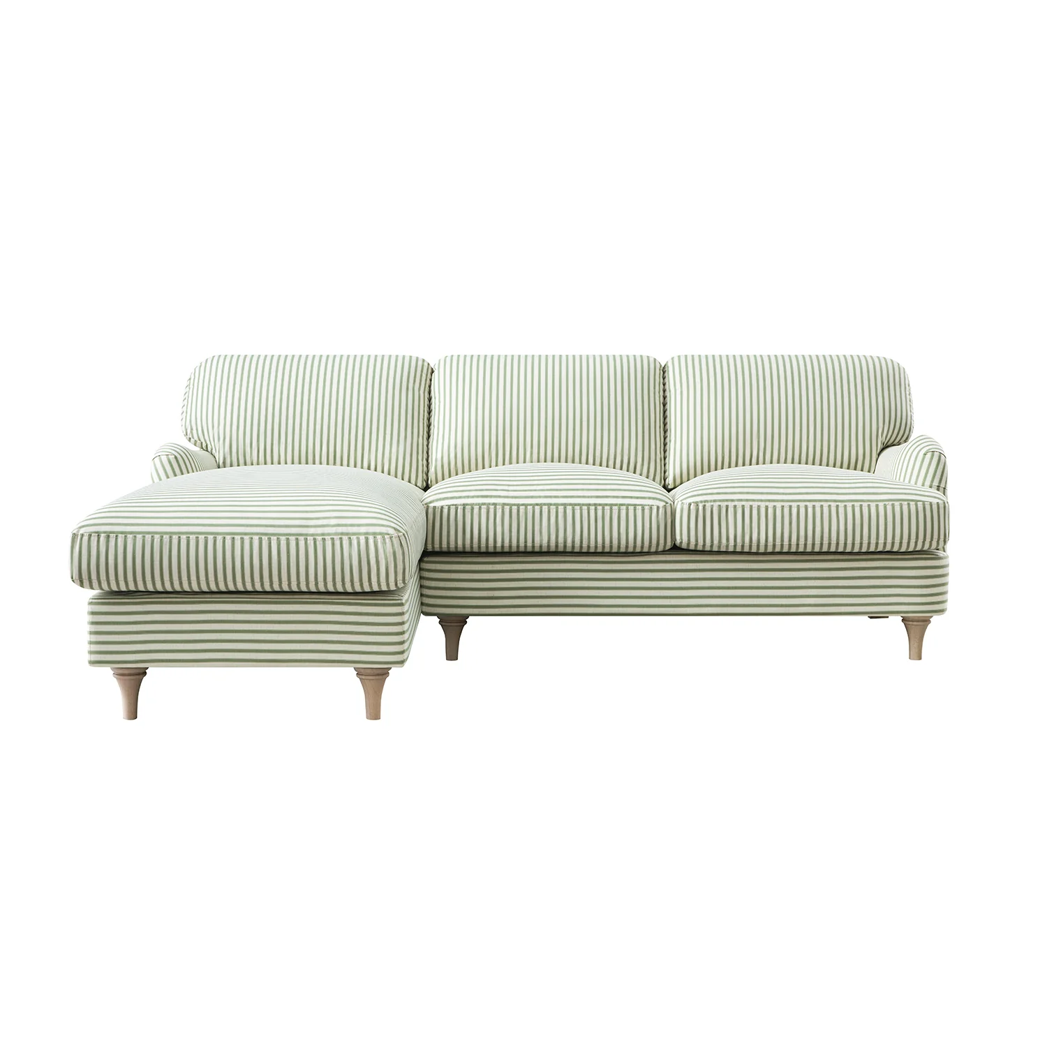 Daphnis Green Striped Linen Blend Sofa, Grande Chaise Sofa Left Hand Facing - Image 8
