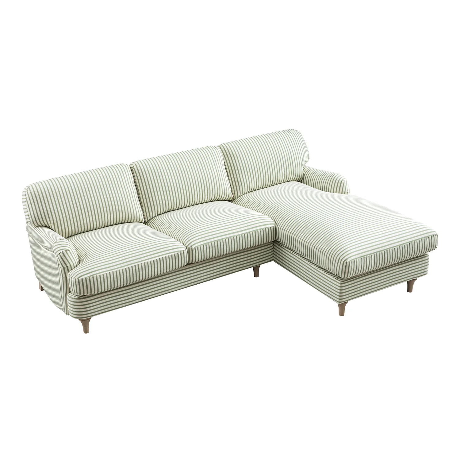 Daphnis Green Striped Linen Blend Sofa, Grande Chaise Sofa Right Hand Facing - Image 10
