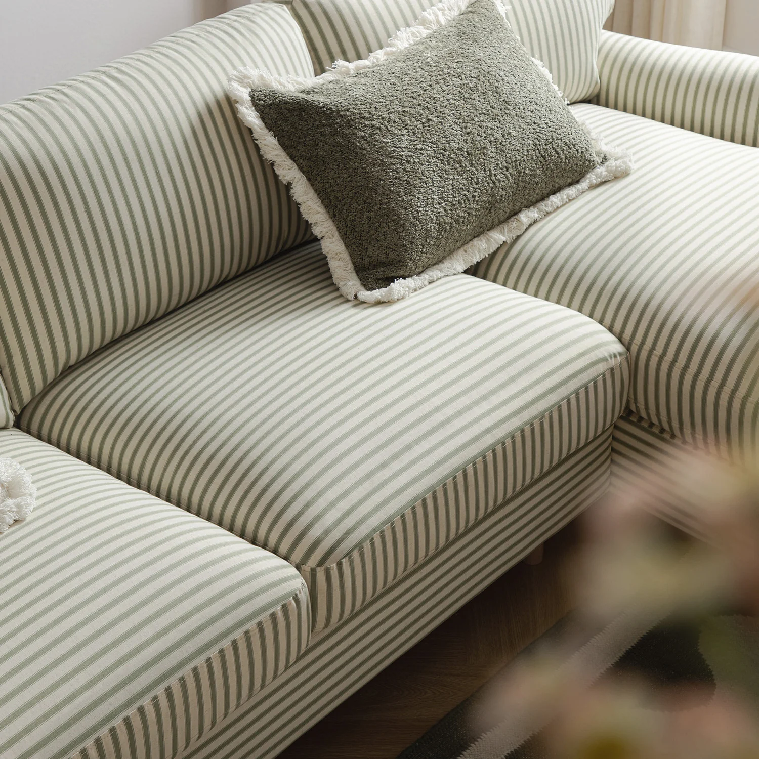 Daphnis Green Striped Linen Blend Sofa, Grande Chaise Sofa Right Hand Facing - Image 4