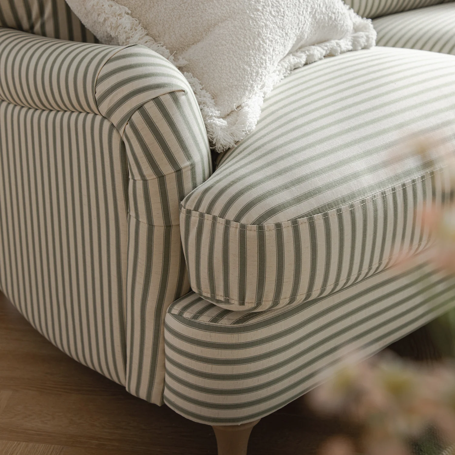 Daphnis Green Striped Linen Blend Sofa, Grande Chaise Sofa Right Hand Facing - Image 5