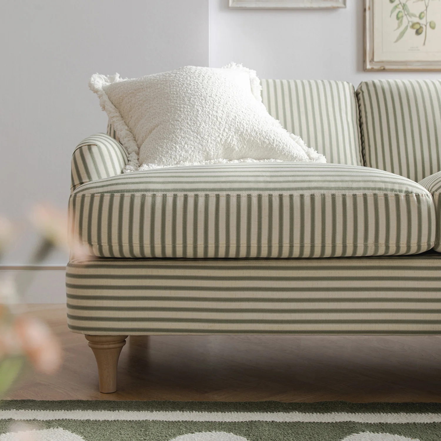 Daphnis Green Striped Linen Blend Sofa, Grande Chaise Sofa Right Hand Facing - Image 6